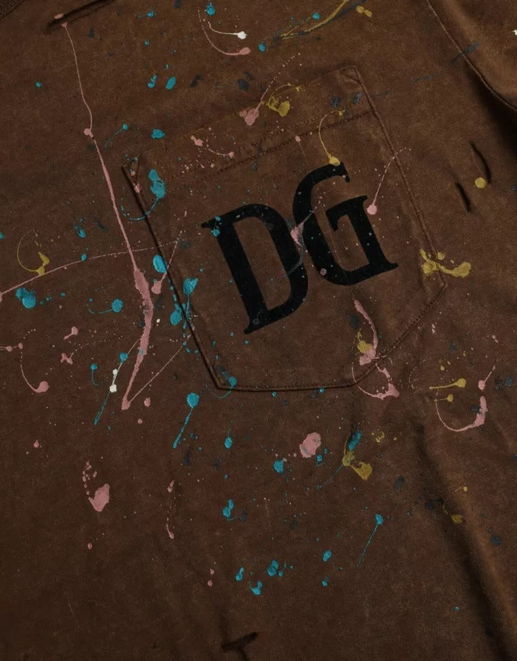 Dolce & Gabbana Brown Color Splash Cotton Crew Neck T-shirt by Dolce & Gabbana