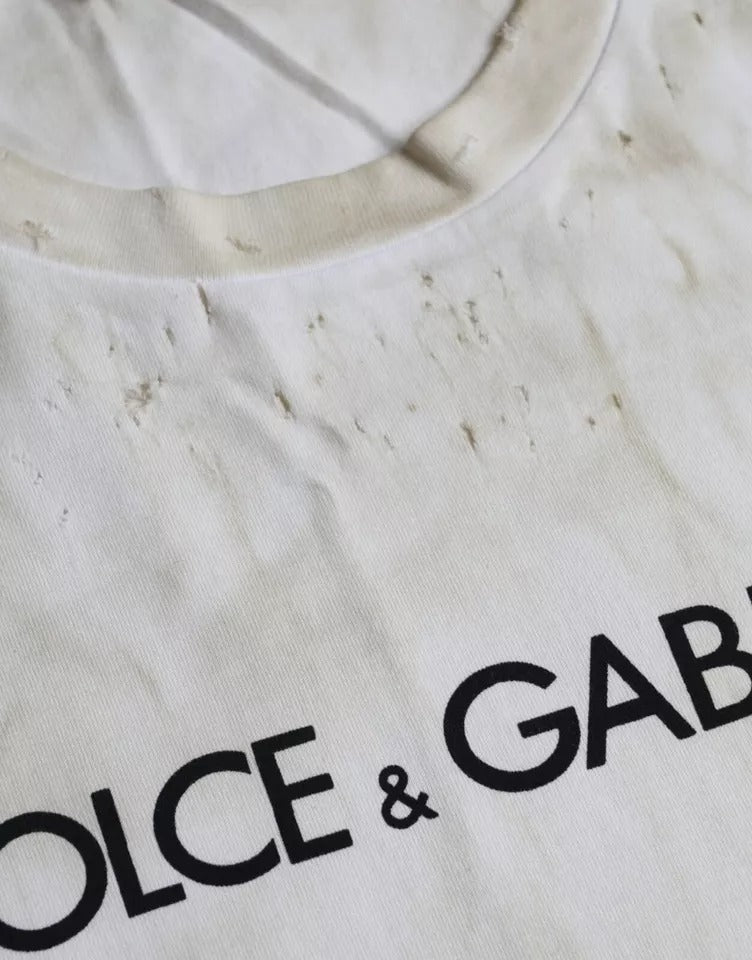 Dolce & Gabbana Off White Logo Cotton Crew Neck T-shirt by Dolce & Gabbana