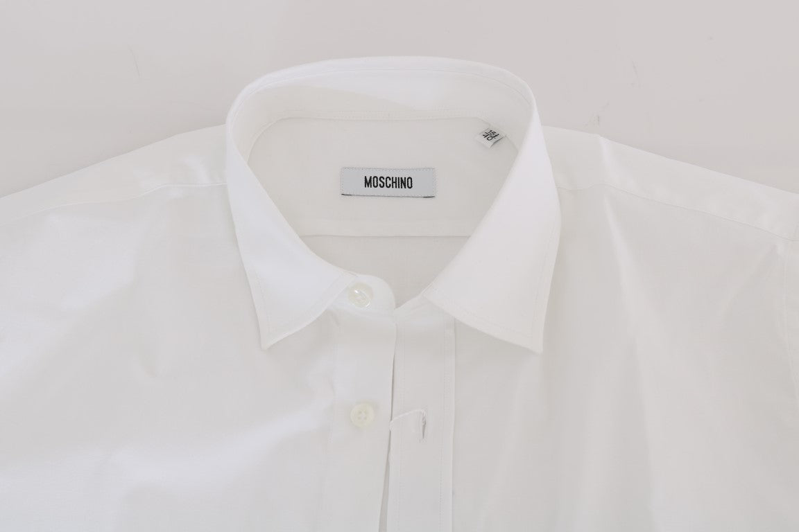Moschino White Cotton Stretch Slim Fit Dress Shirt by Moschino