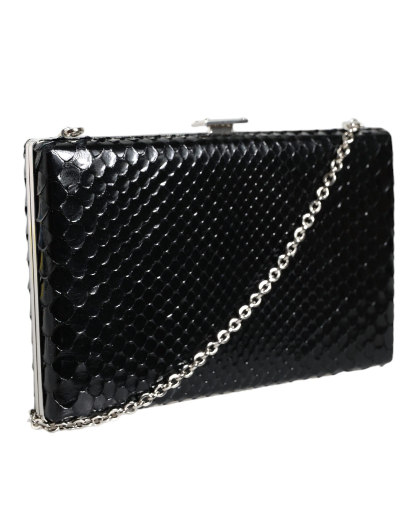 Mini sac bandoulière Dolce & Gabbana en cuir noir avec cadre argenté