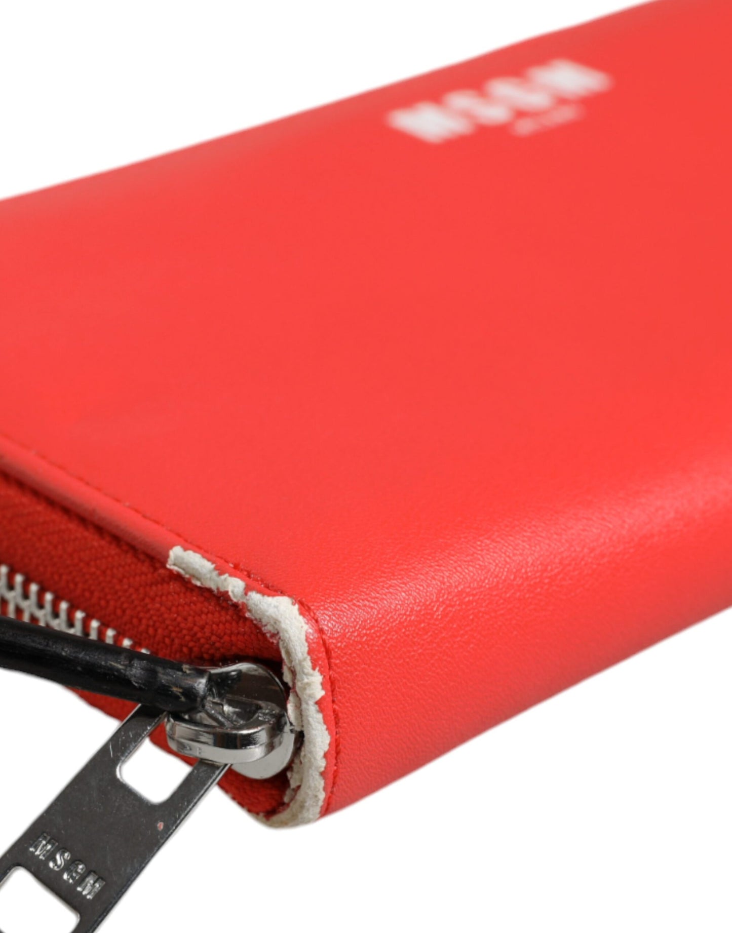 Portefeuille à deux volets avec porte-cartes zippé continental en cuir rouge MSGM