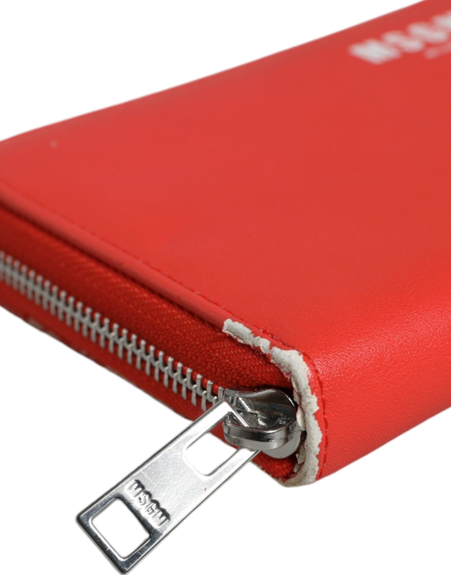 Portefeuille à deux volets avec porte-cartes zippé continental en cuir rouge MSGM