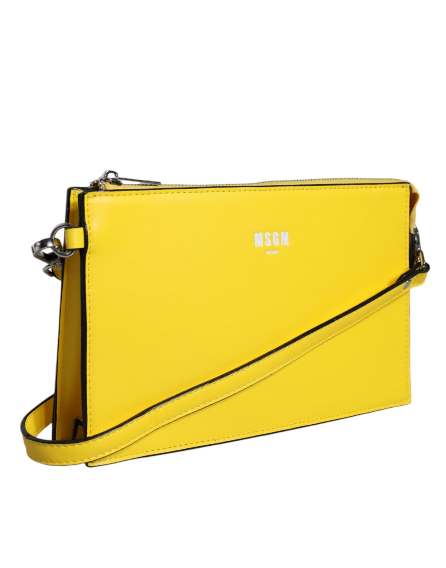Sac à bandoulière en cuir jaune avec logo MSGM