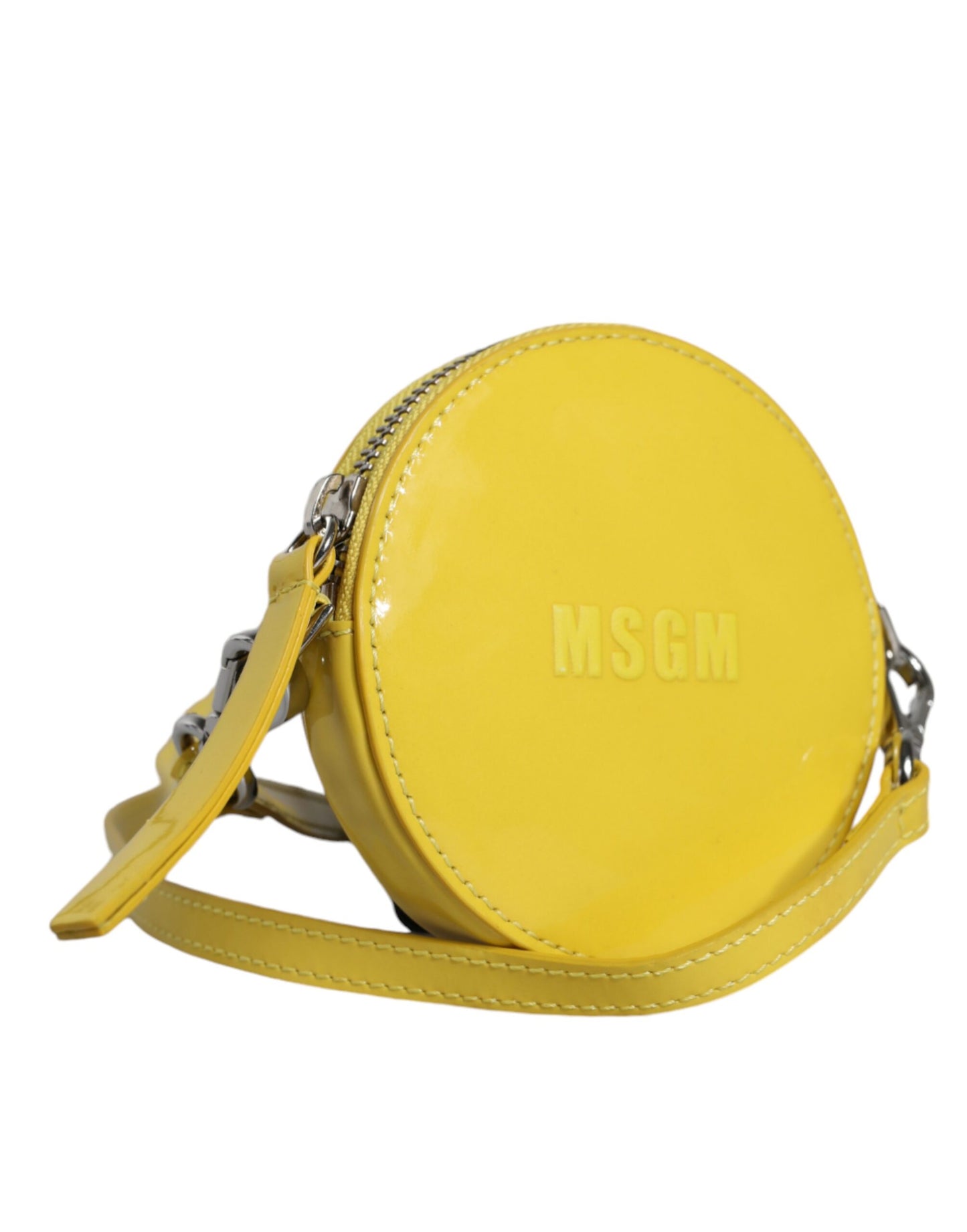 Sac à bandoulière rond en cuir jaune MSGM avec logo
