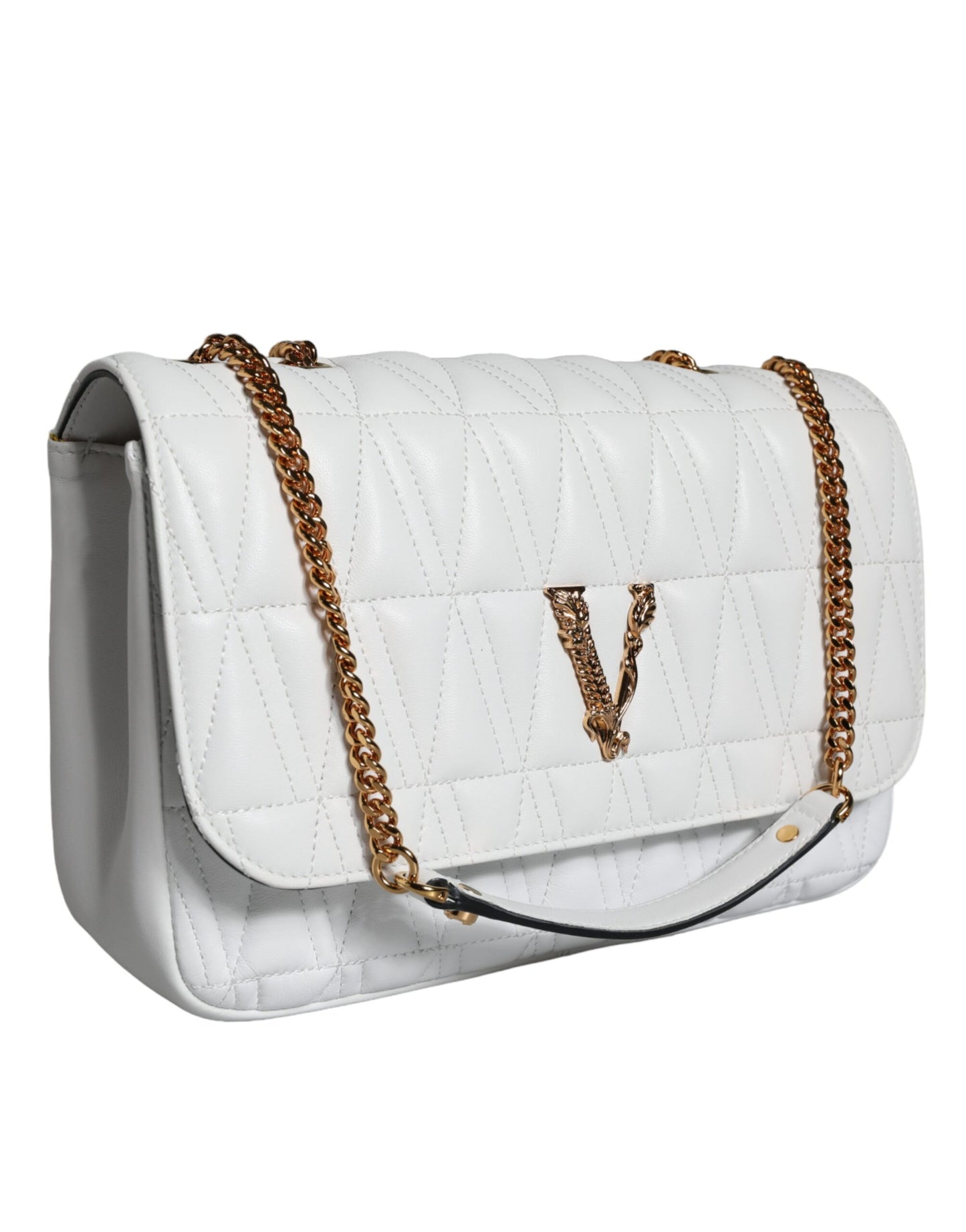 Mini sac à bandoulière en cuir nappa blanc Versace