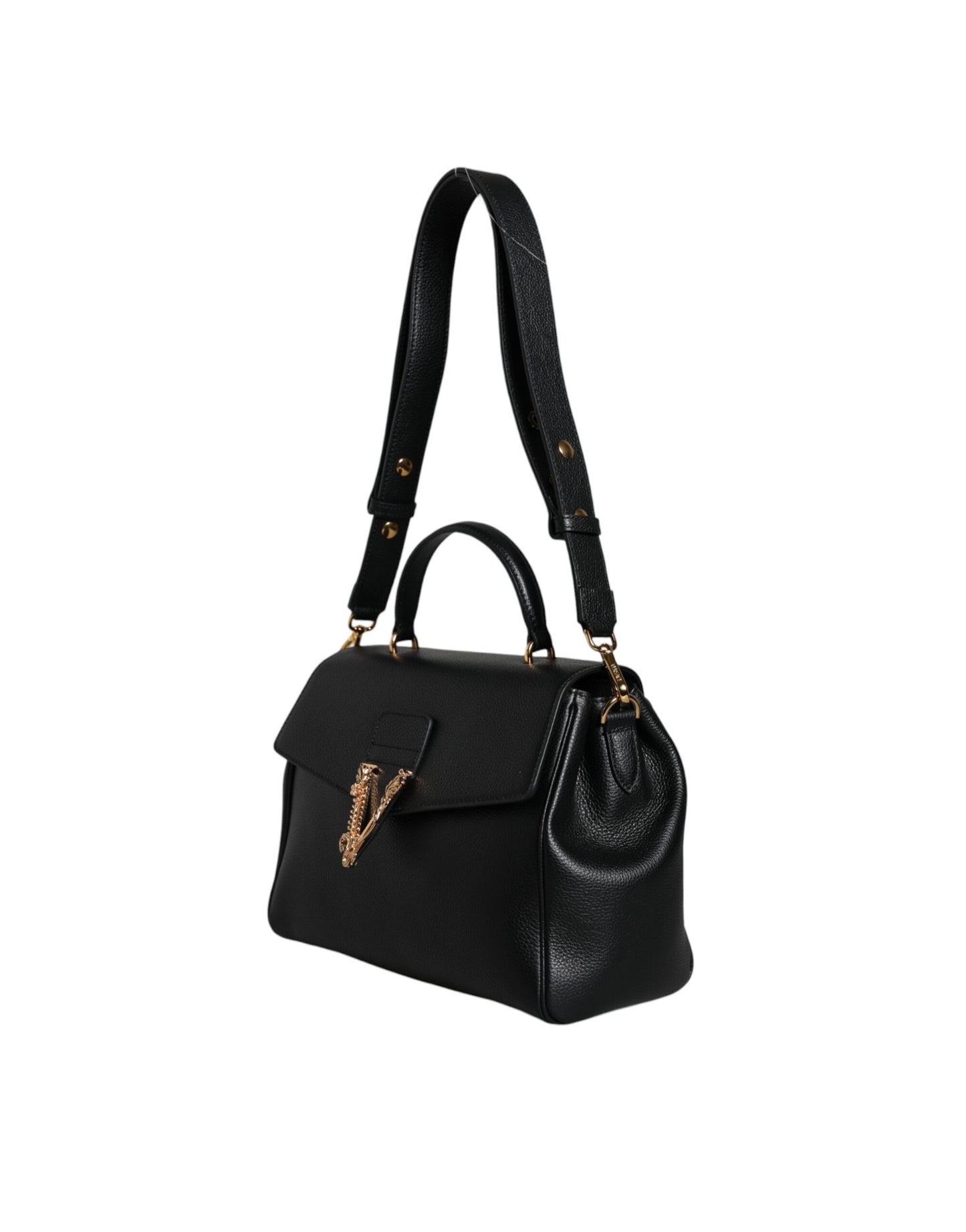 Sac bandoulière Versace en cuir de veau grainé noir avec poignée supérieure