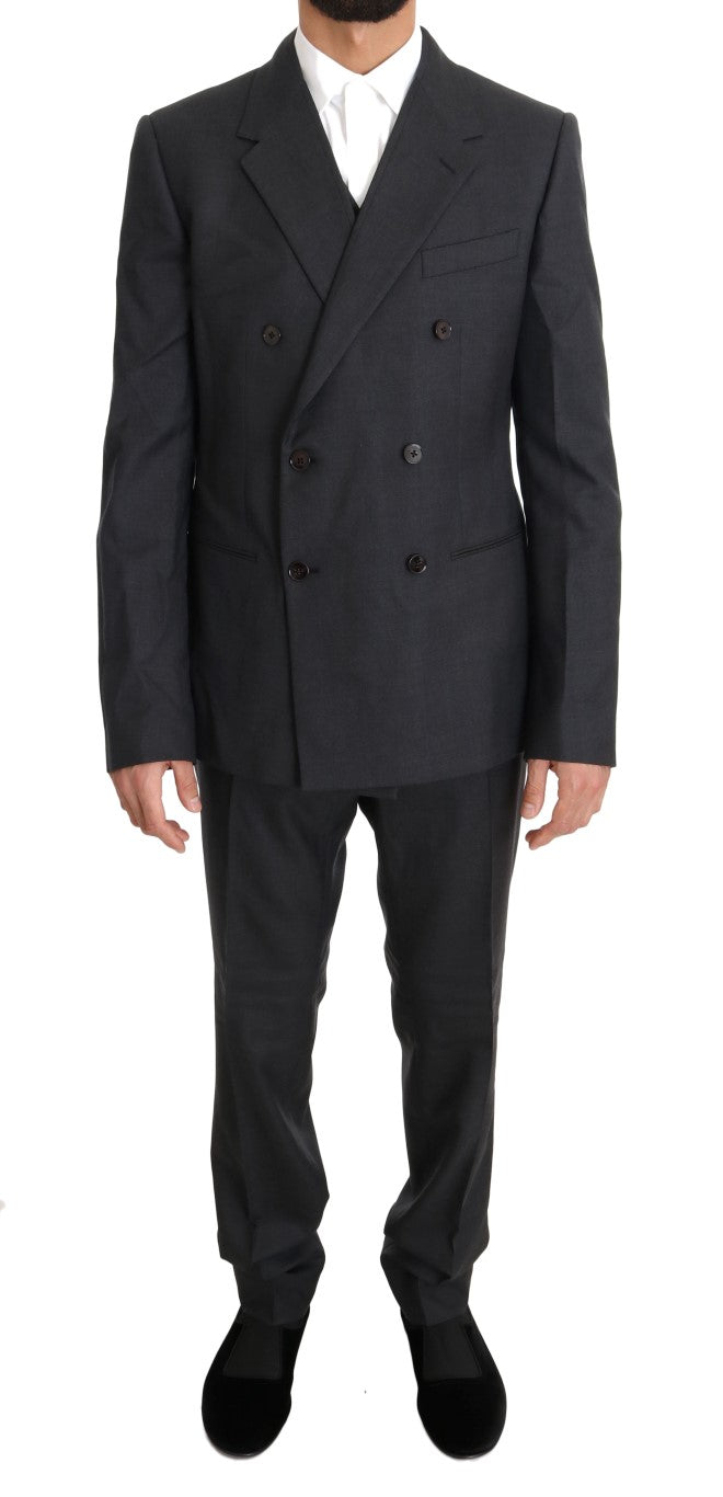 Costume croisé gris élégant en laine et soie Dolce & Gabbana