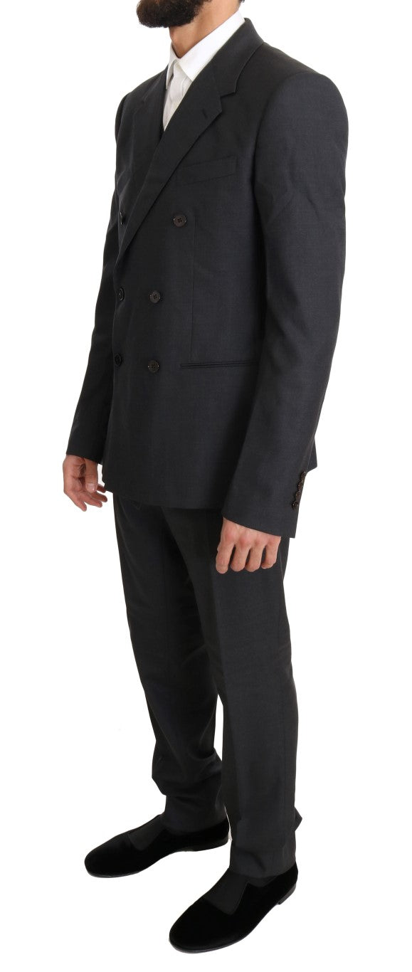 Costume croisé gris élégant en laine et soie Dolce & Gabbana