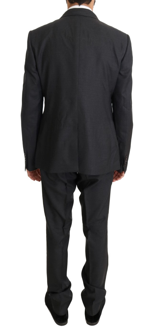 Costume croisé gris élégant en laine et soie Dolce & Gabbana