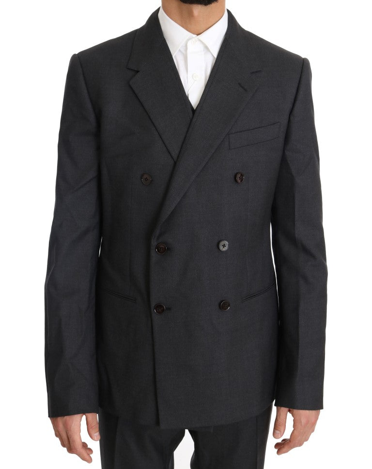 Costume croisé gris élégant en laine et soie Dolce & Gabbana