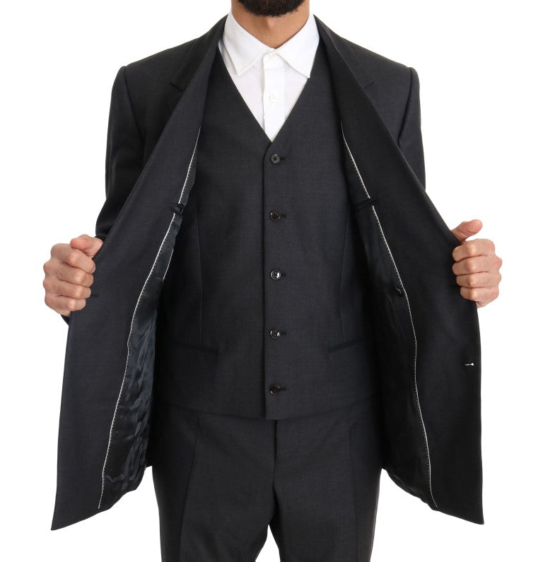 Costume croisé gris élégant en laine et soie Dolce & Gabbana