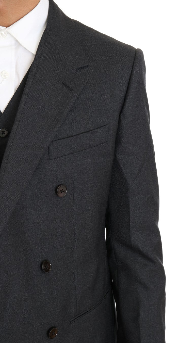 Costume croisé gris élégant en laine et soie Dolce & Gabbana