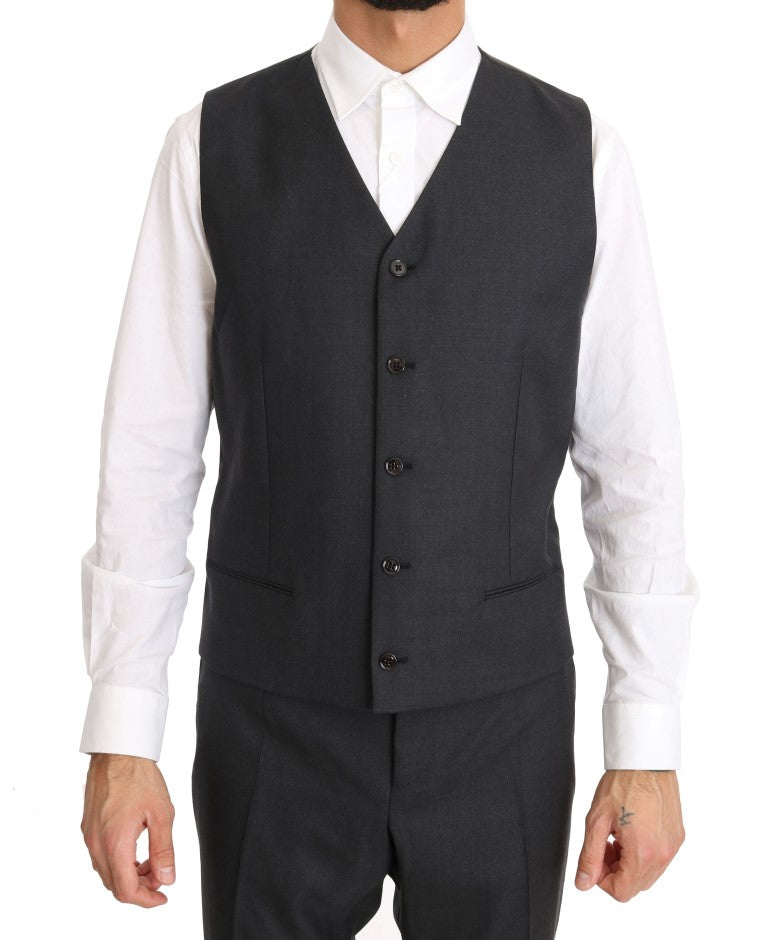 Costume croisé gris élégant en laine et soie Dolce & Gabbana