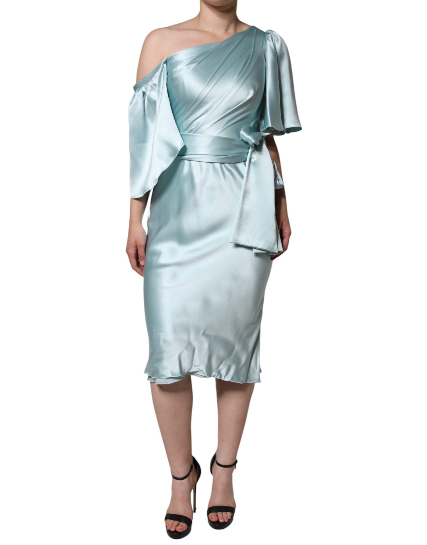Dolce & Gabbana Mint Green Silk Fit Cut One Shoulder Dress by Dolce & Gabbana