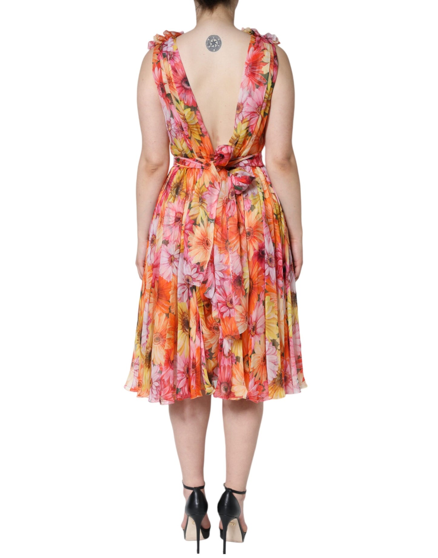 Dolce & Gabbana Multicolor Floral Sleeveless V-neck Midi Dress by Dolce & Gabbana
