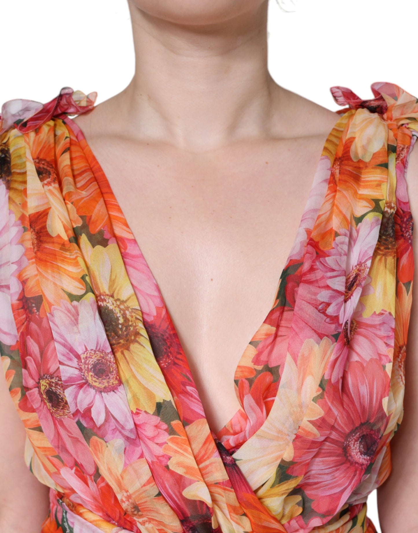 Dolce & Gabbana Multicolor Floral Sleeveless V-neck Midi Dress by Dolce & Gabbana