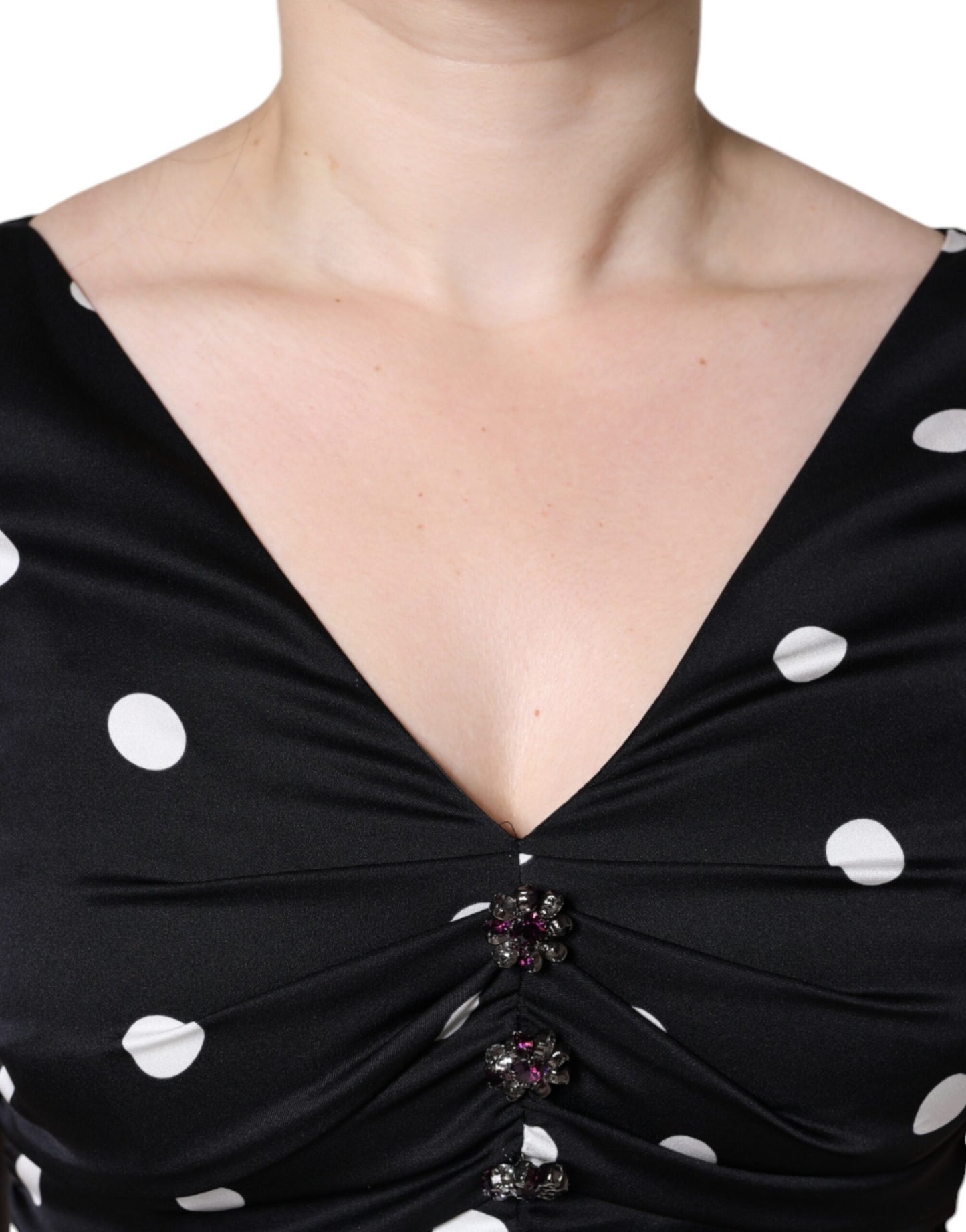 Dolce & Gabbana Black Silk Polka Dot V-neck Tassel Midi Dress by Dolce & Gabbana