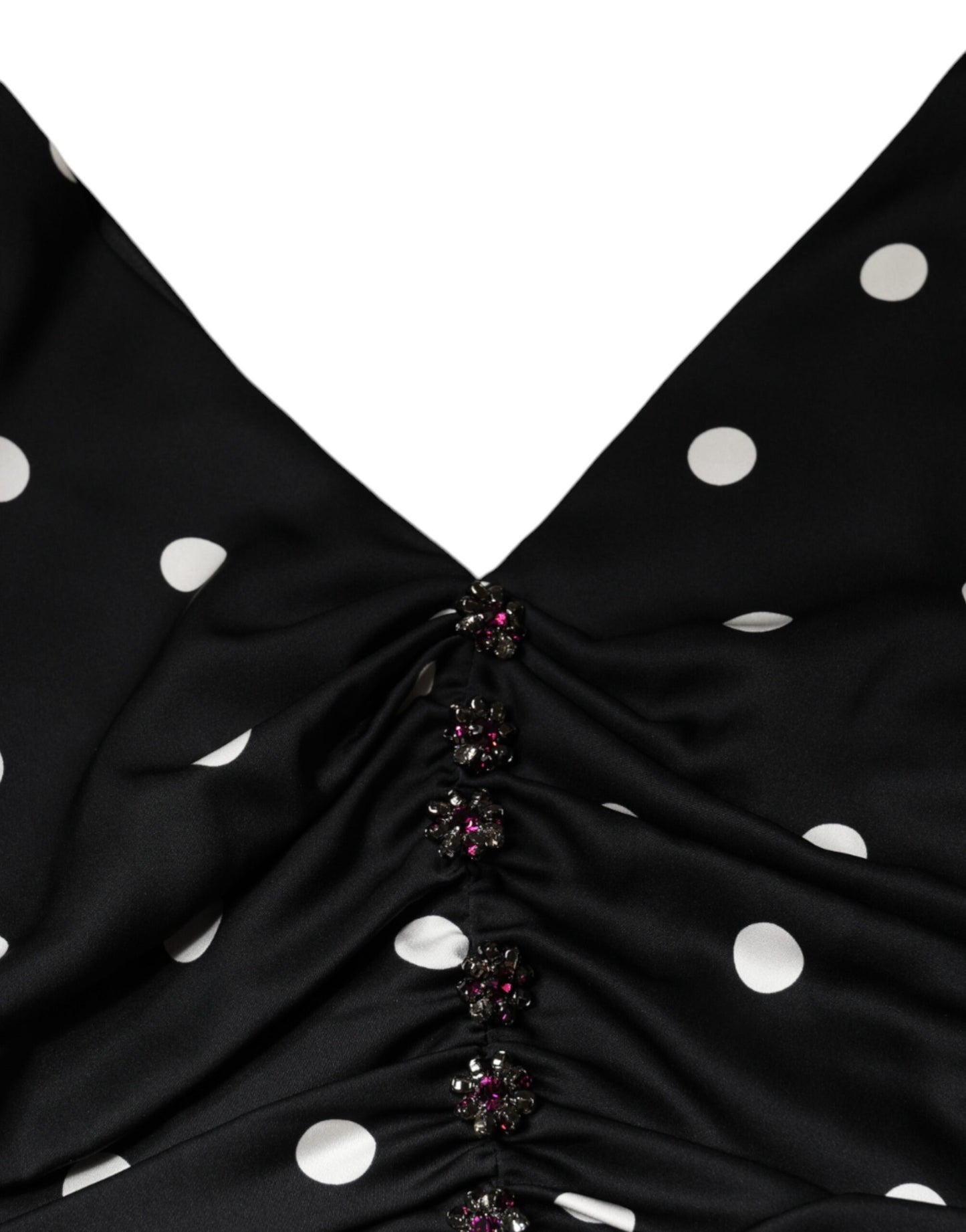 Dolce & Gabbana Black Silk Polka Dot V-neck Tassel Midi Dress by Dolce & Gabbana