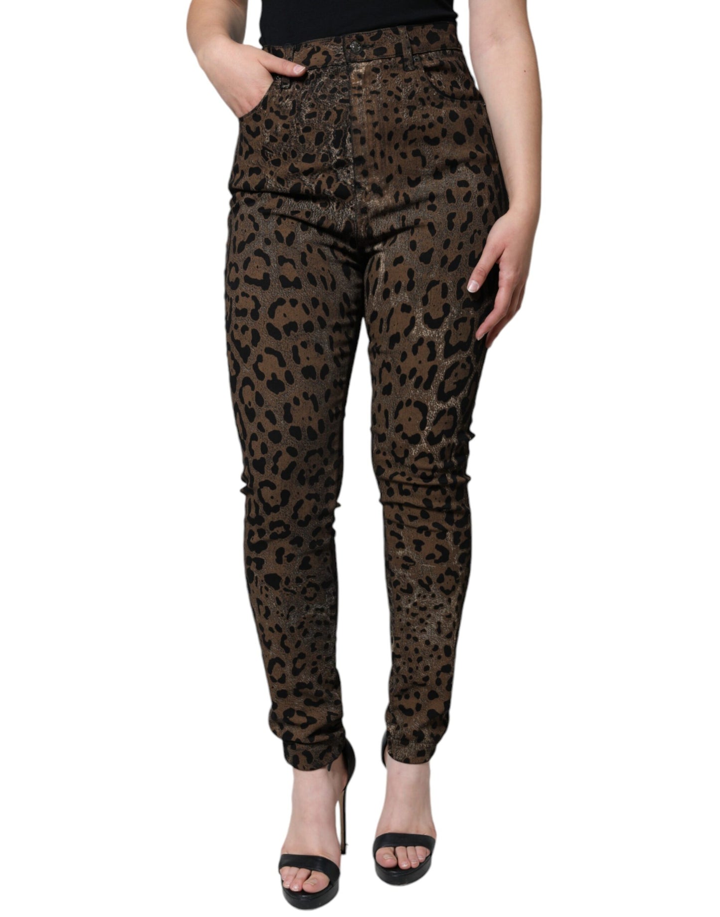 Dolce & Gabbana Brown Leopard Cotton Skinny Denim Jeans by Dolce & Gabbana