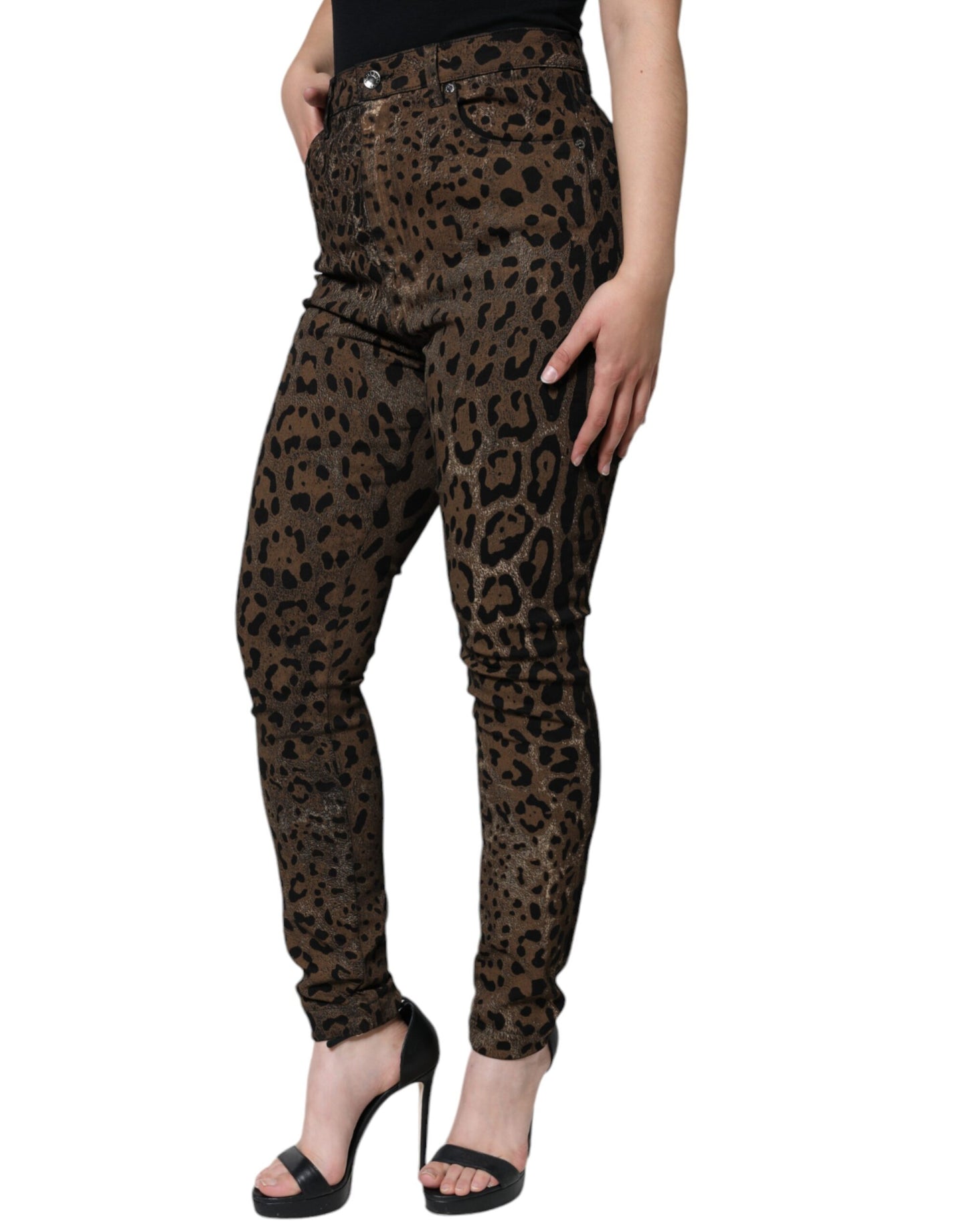 Dolce & Gabbana Brown Leopard Cotton Skinny Denim Jeans by Dolce & Gabbana