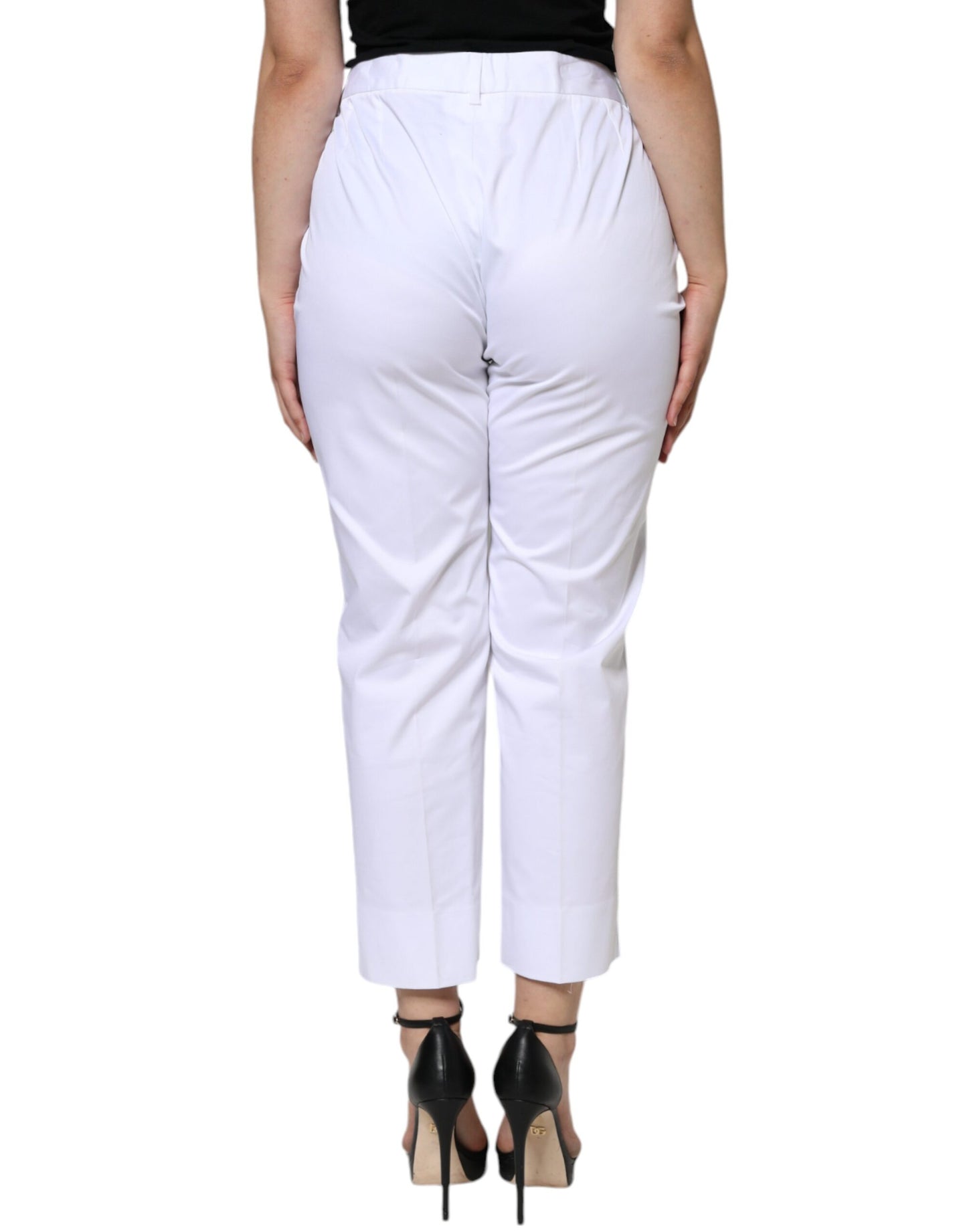 Dolce & Gabbana White Cotton Mid Waist Tapered Denim Jeans by Dolce & Gabbana