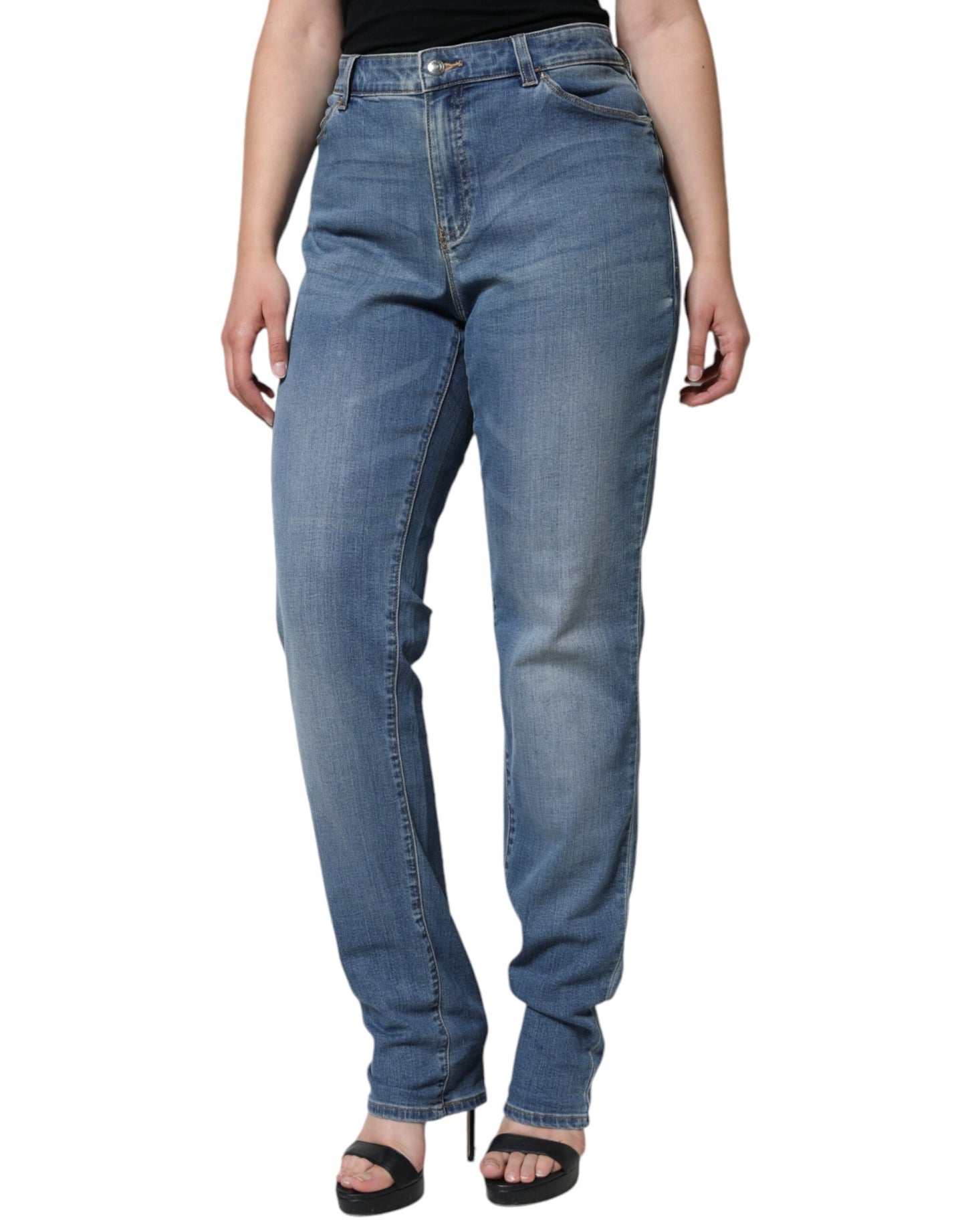 Emporio Armani Blue Washed High Waisted Skinny Women Denim Jeans by Emporio Armani