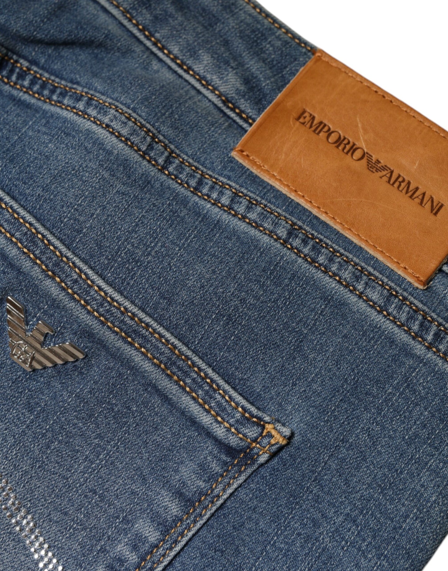 Emporio Armani Blue Washed High Waisted Skinny Women Denim Jeans by Emporio Armani