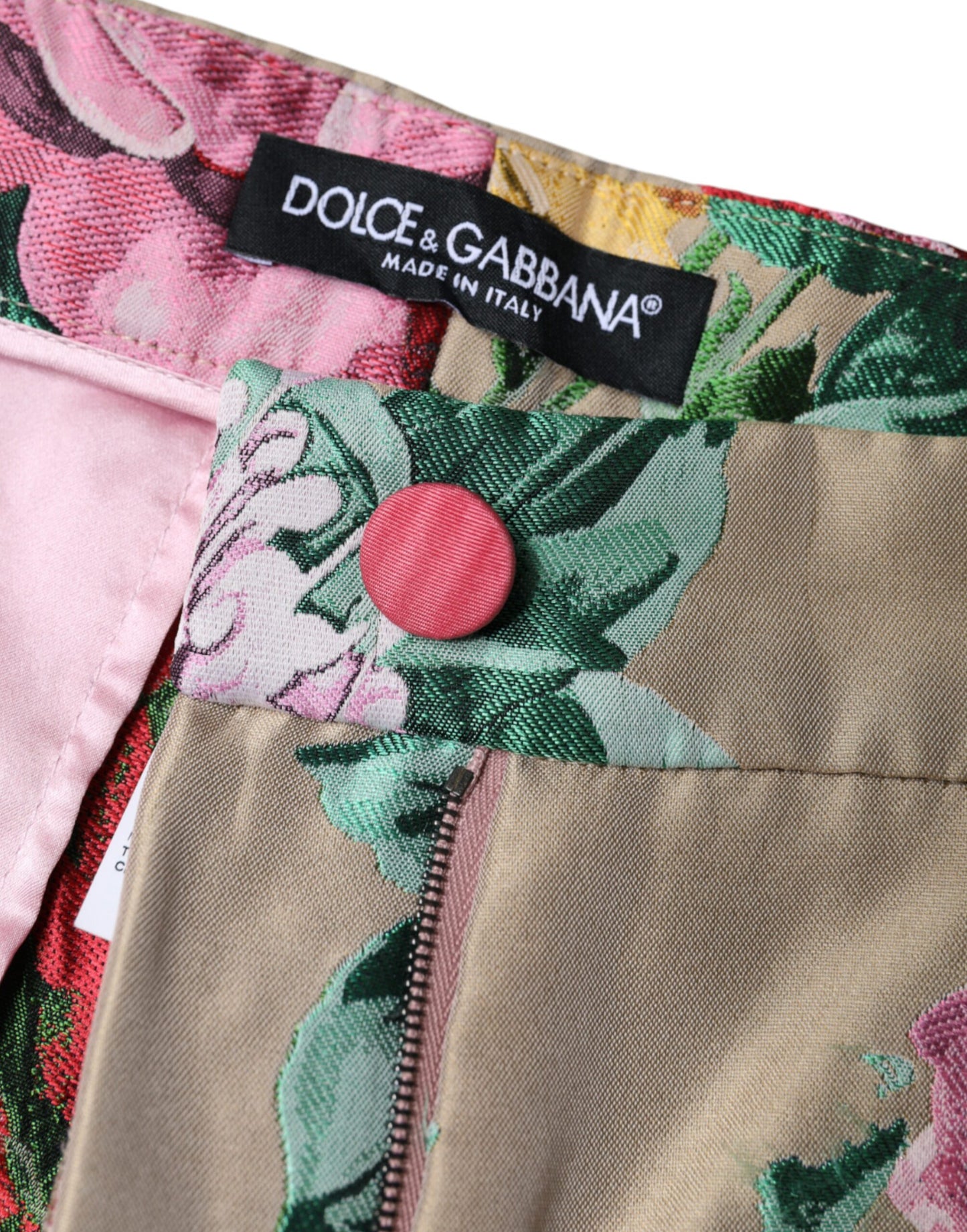 Dolce & Gabbana Beige Floral Jacquard High Waist Tapered Pants by Dolce & Gabbana