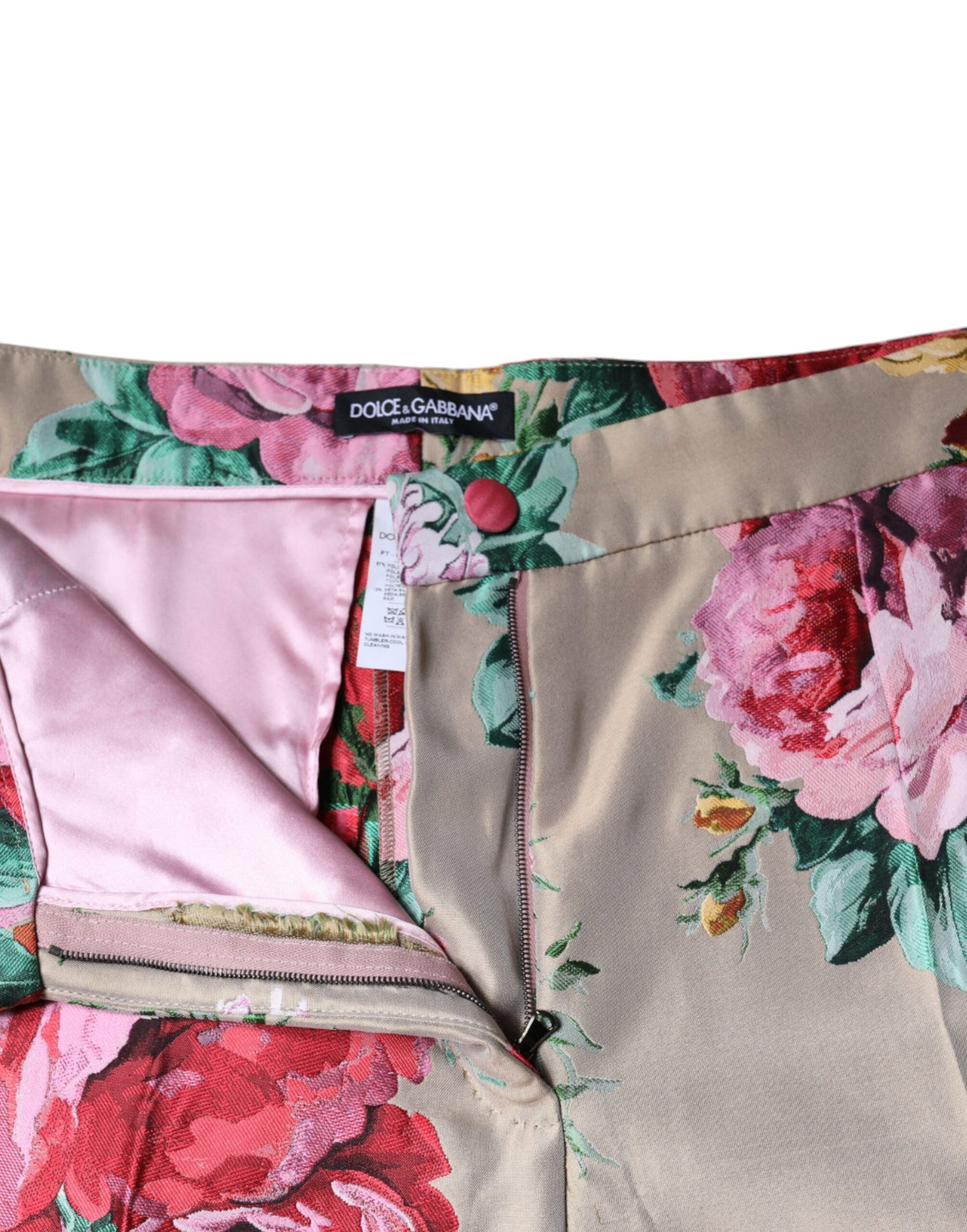 Dolce & Gabbana Beige Floral Jacquard High Waist Tapered Pants by Dolce & Gabbana
