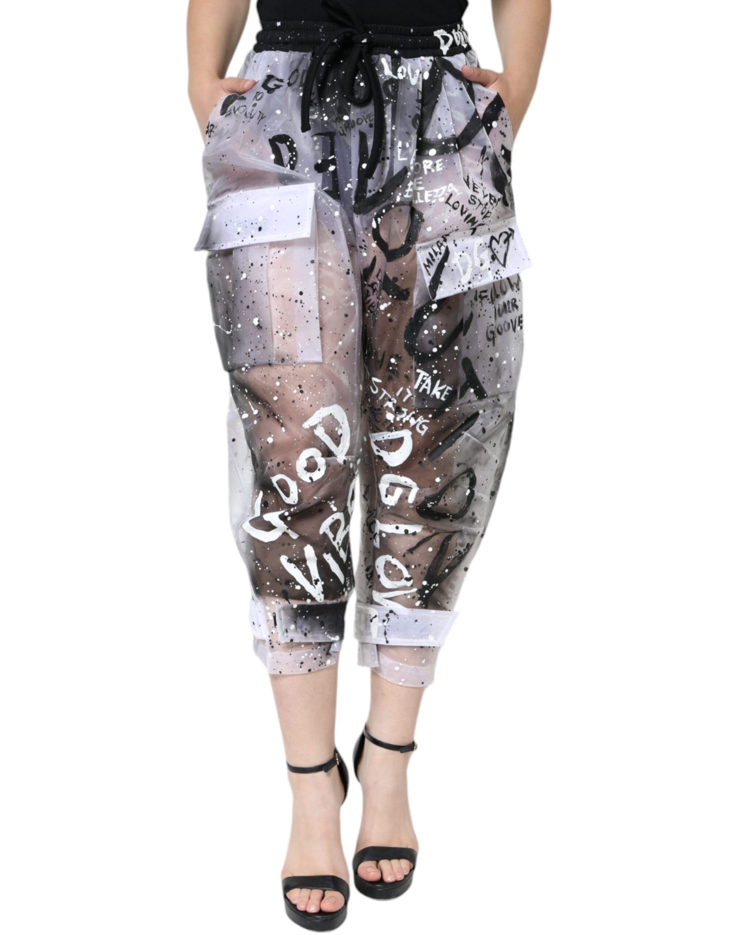 Dolce & Gabbana White See Through Logo Cropped Cargo Pants by Dolce & Gabbana
