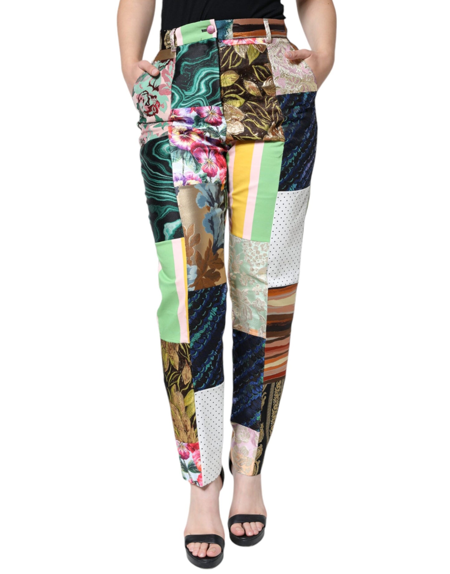 Dolce & Gabbana Multicolor Patchwork Jacquard High Waist Pants by Dolce & Gabbana