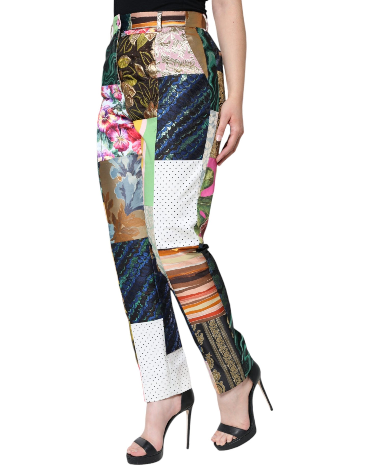 Dolce & Gabbana Multicolor Patchwork Jacquard High Waist Pants by Dolce & Gabbana