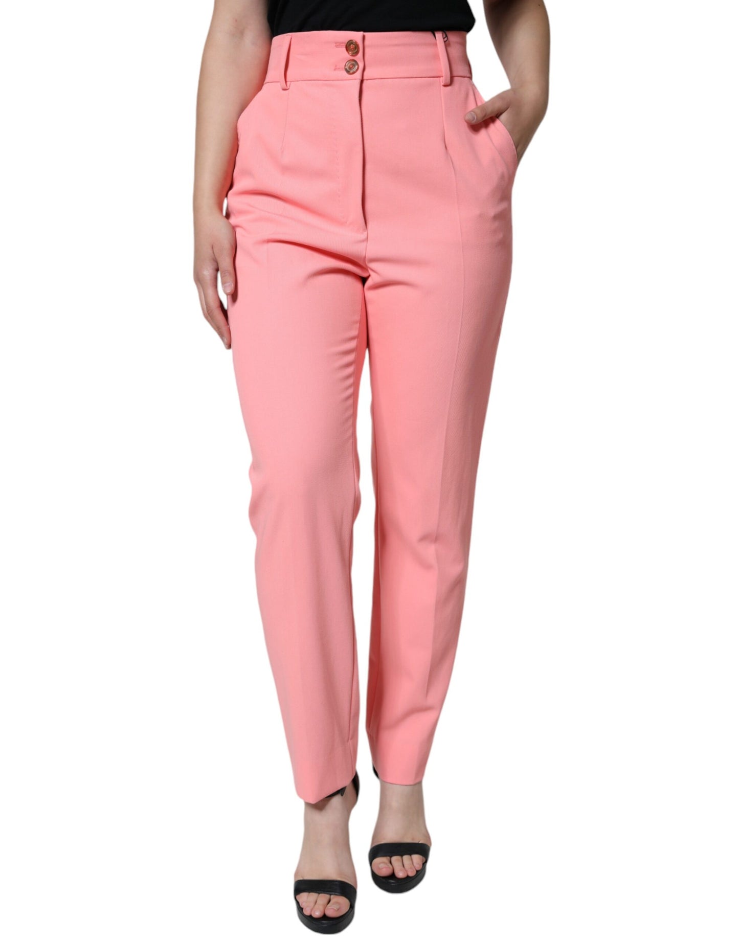 Dolce & Gabbana Rose Pink Polyester High Waist Tapered Pants by Dolce & Gabbana