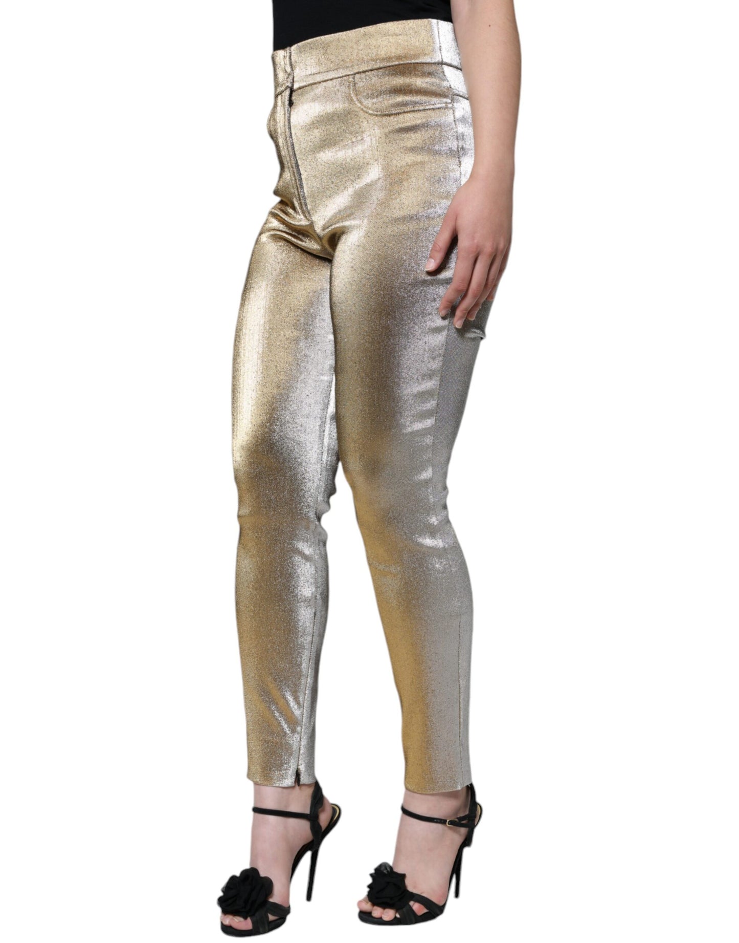 Dolce & Gabbana Metallic Gold High Waist Skinny Pants by Dolce & Gabbana