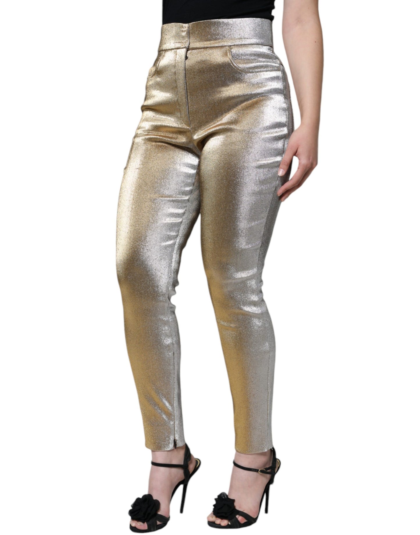 Dolce & Gabbana Metallic Gold High Waist Skinny Pants by Dolce & Gabbana