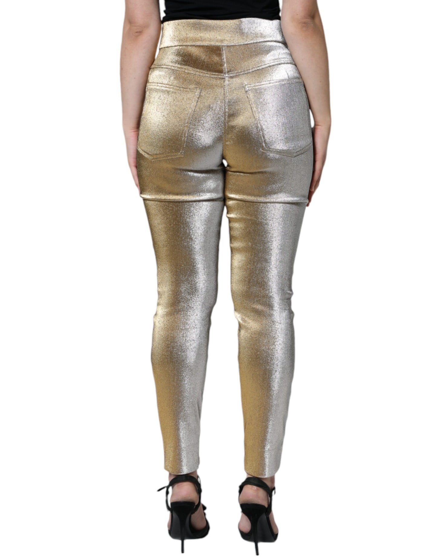 Dolce & Gabbana Metallic Gold High Waist Skinny Pants by Dolce & Gabbana