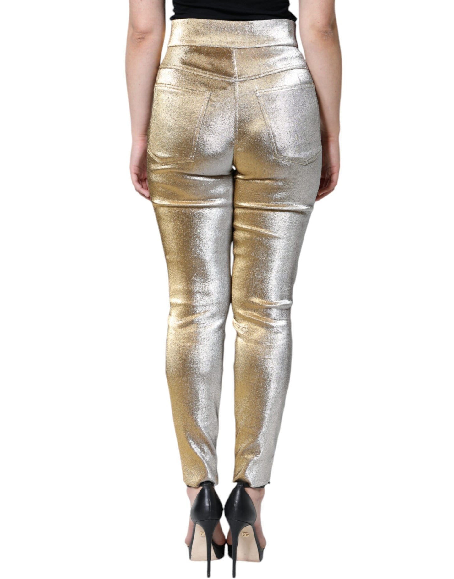 Dolce & Gabbana Metallic Gold High Waist Skinny Pants by Dolce & Gabbana