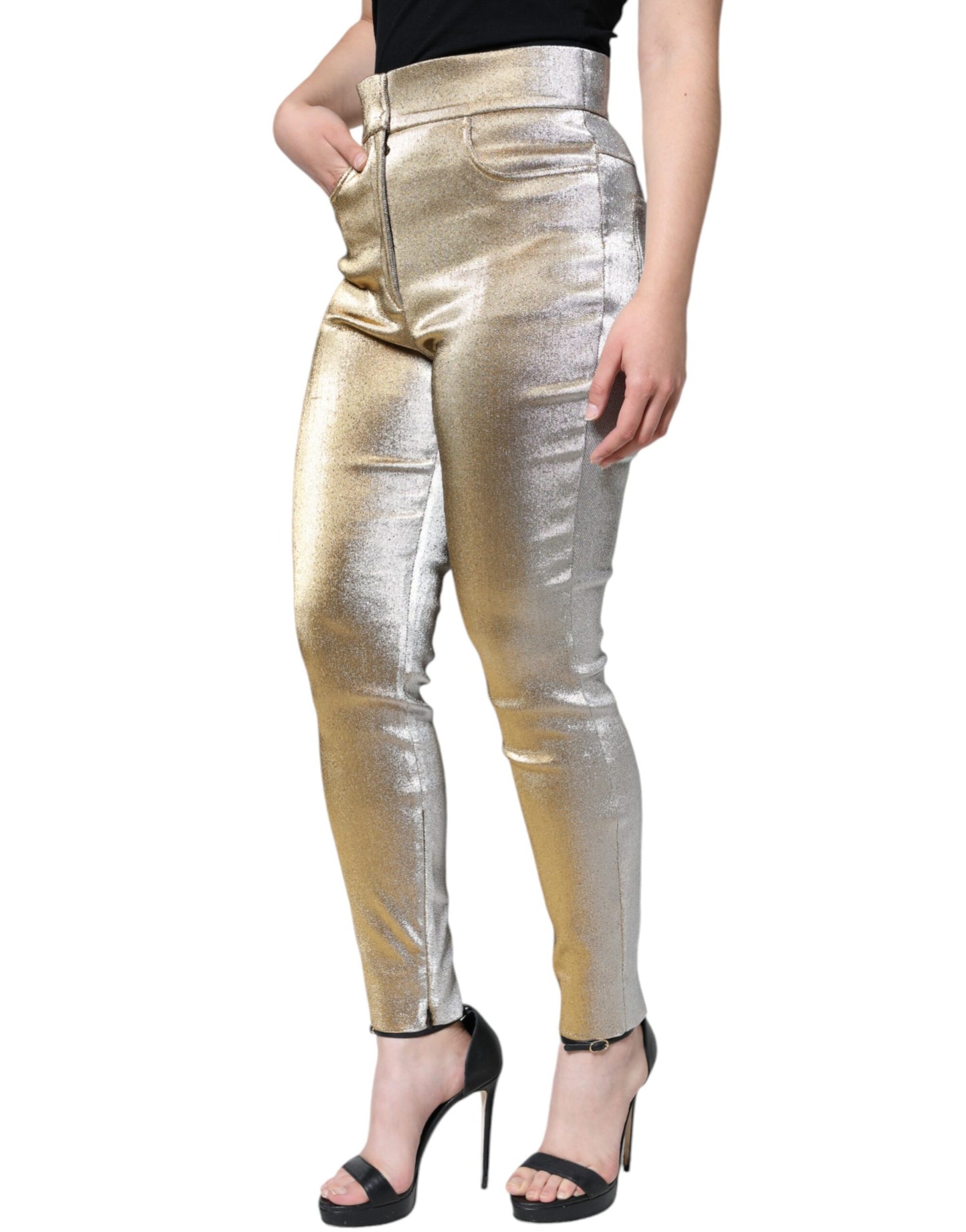 Dolce & Gabbana Metallic Gold High Waist Skinny Pants by Dolce & Gabbana