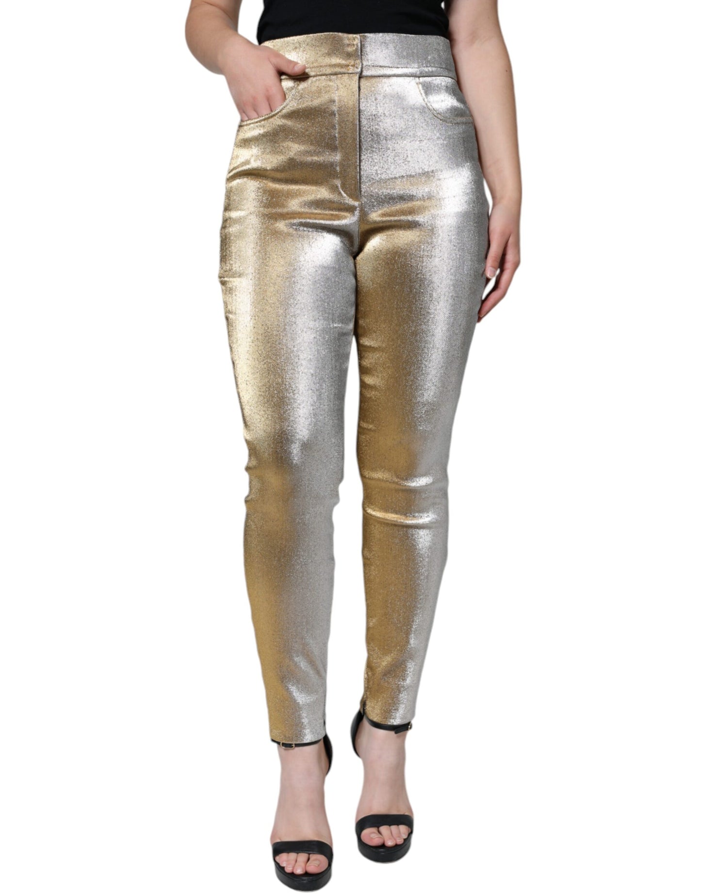 Dolce & Gabbana Metallic Gold High Waist Skinny Pants by Dolce & Gabbana
