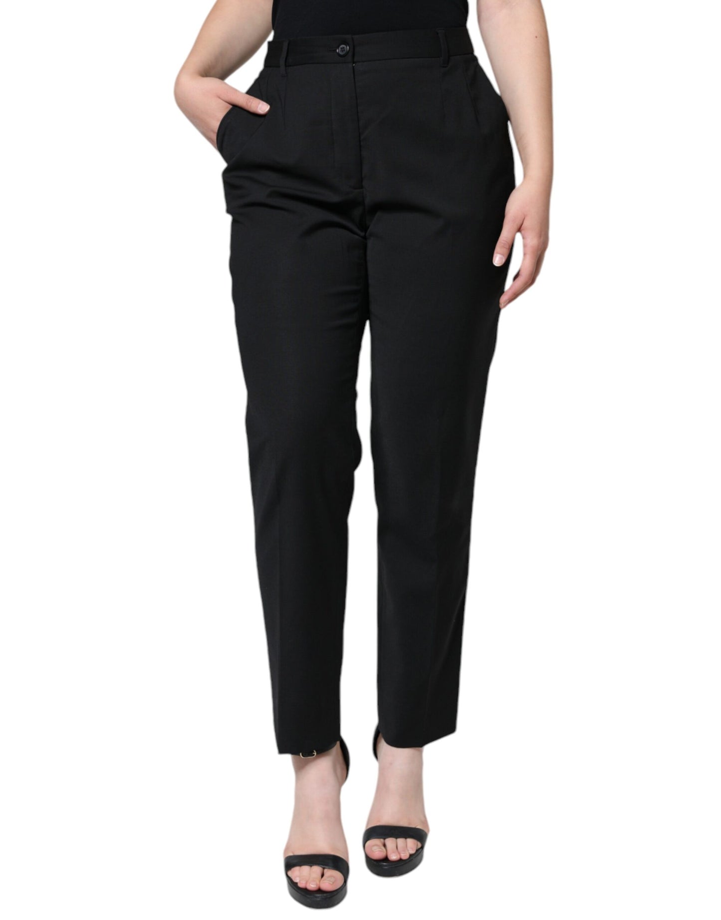 Dolce & Gabbana Black High Waist Tapered Pants by Dolce & Gabbana