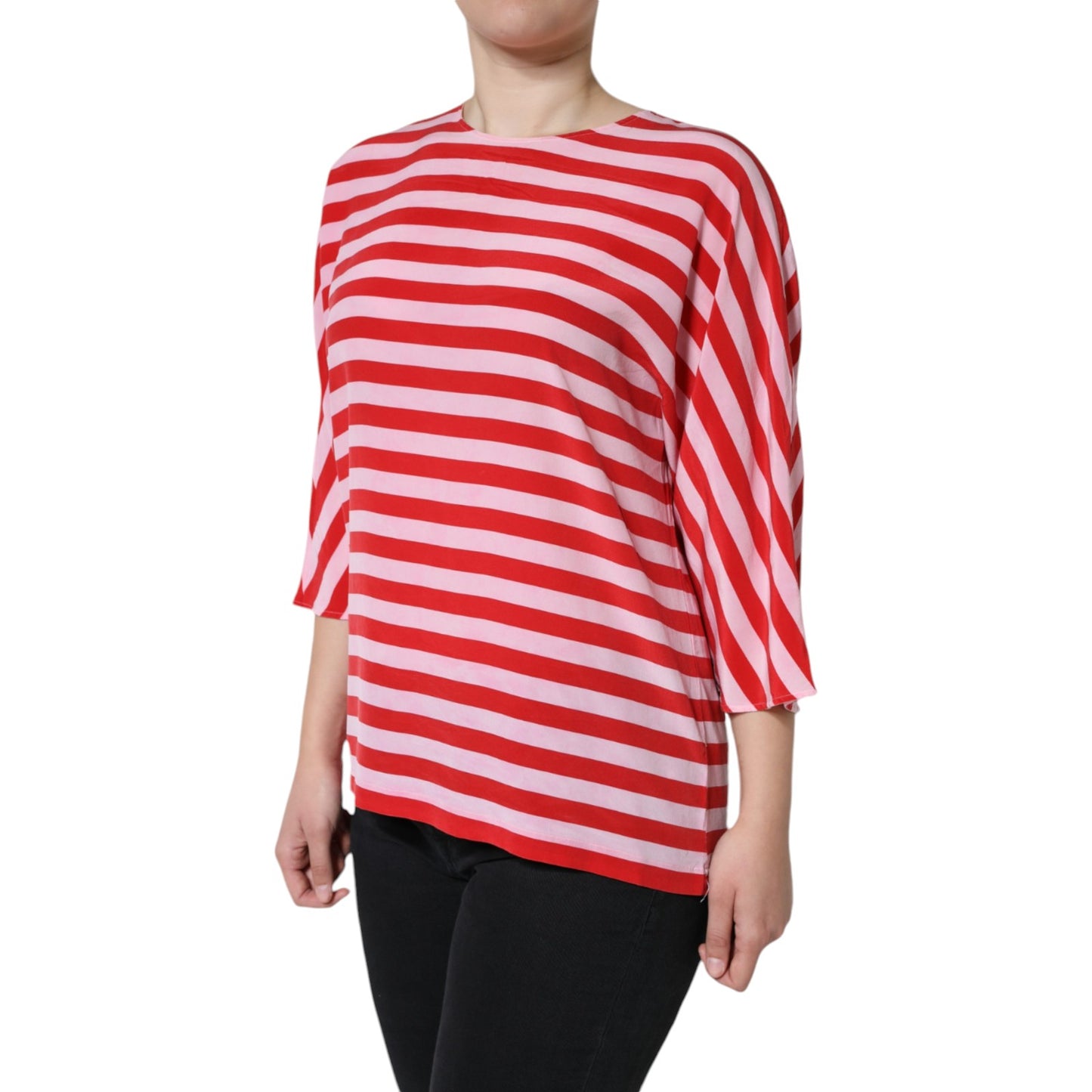 Dolce & Gabbana White Red Striped Silk Round Neck T-shirt by Dolce & Gabbana