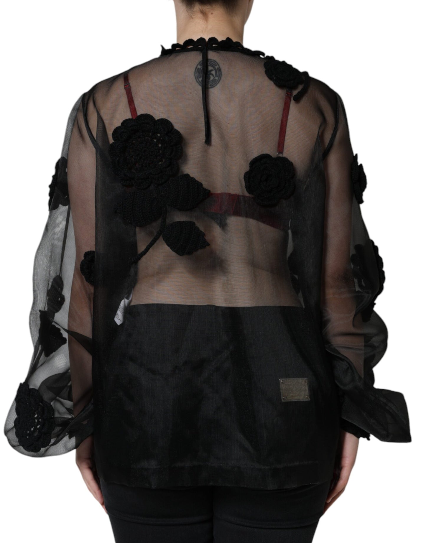 Dolce & Gabbana Black Nylon Mesh Transparent Floral Blouse by Dolce & Gabbana