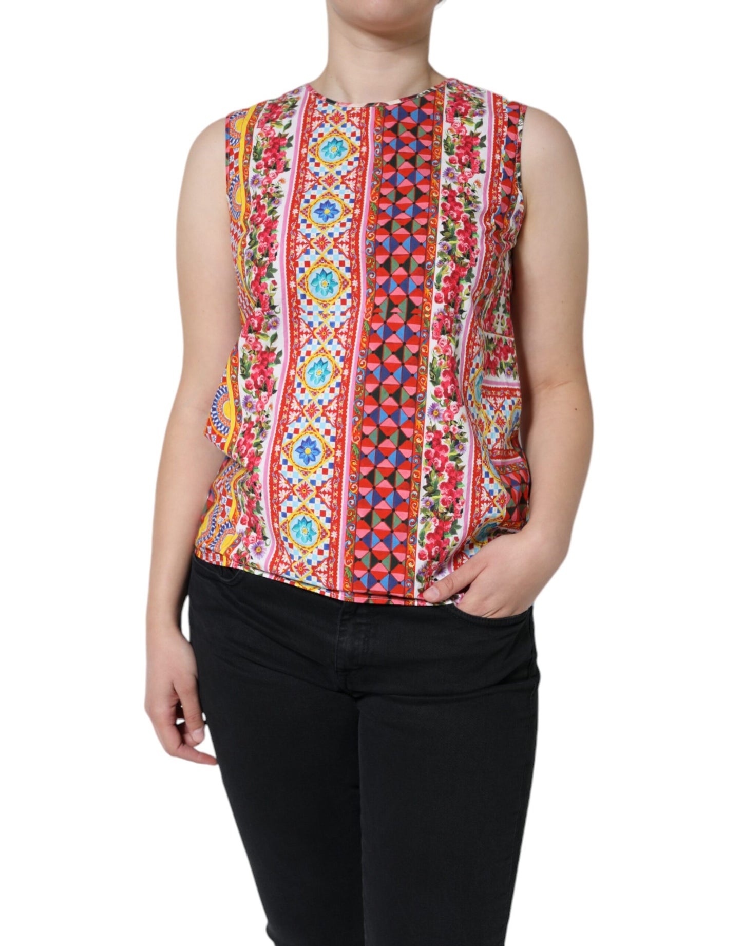 Dolce & Gabbana Multicolor Cotton Carretto Floral Tank Top by Dolce & Gabbana
