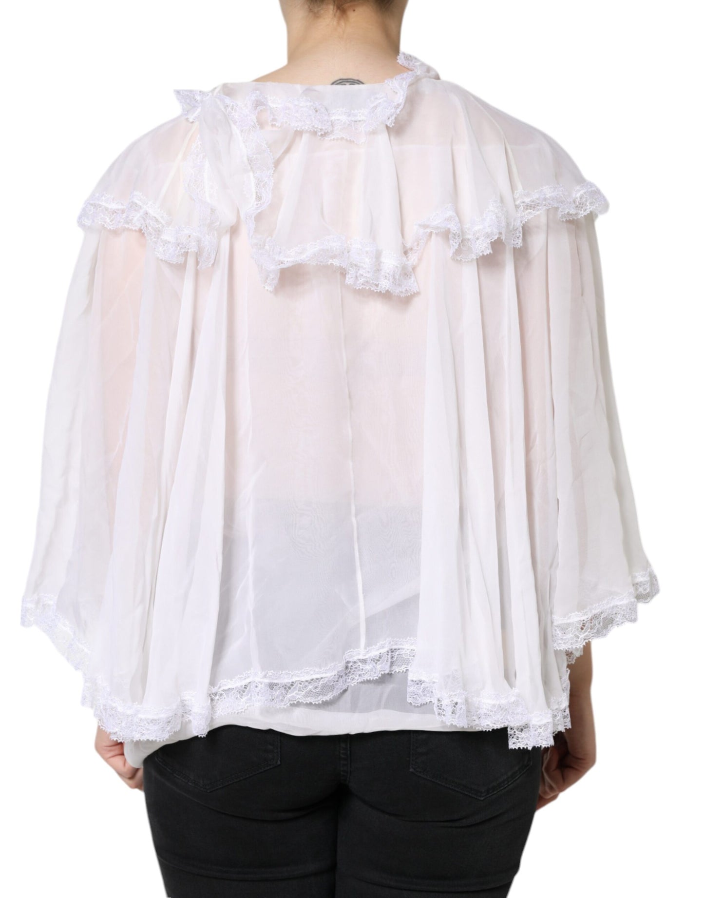 Dolce & Gabbana White Ruffles Lace Long Sleeve Blouse Top by Dolce & Gabbana