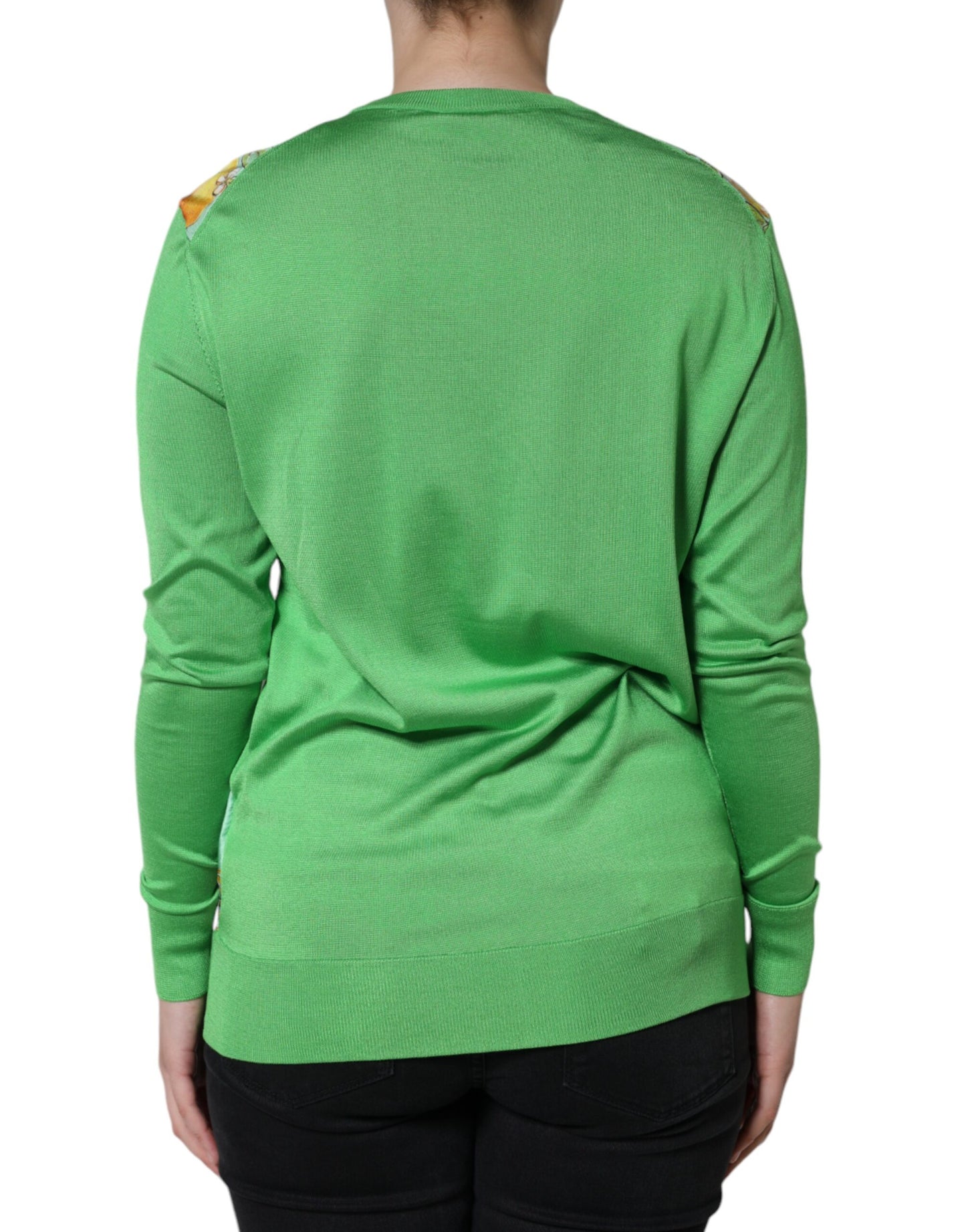 Dolce & Gabbana Green Silk Granita Al Limone Long Sleeves Sweater by Dolce & Gabbana