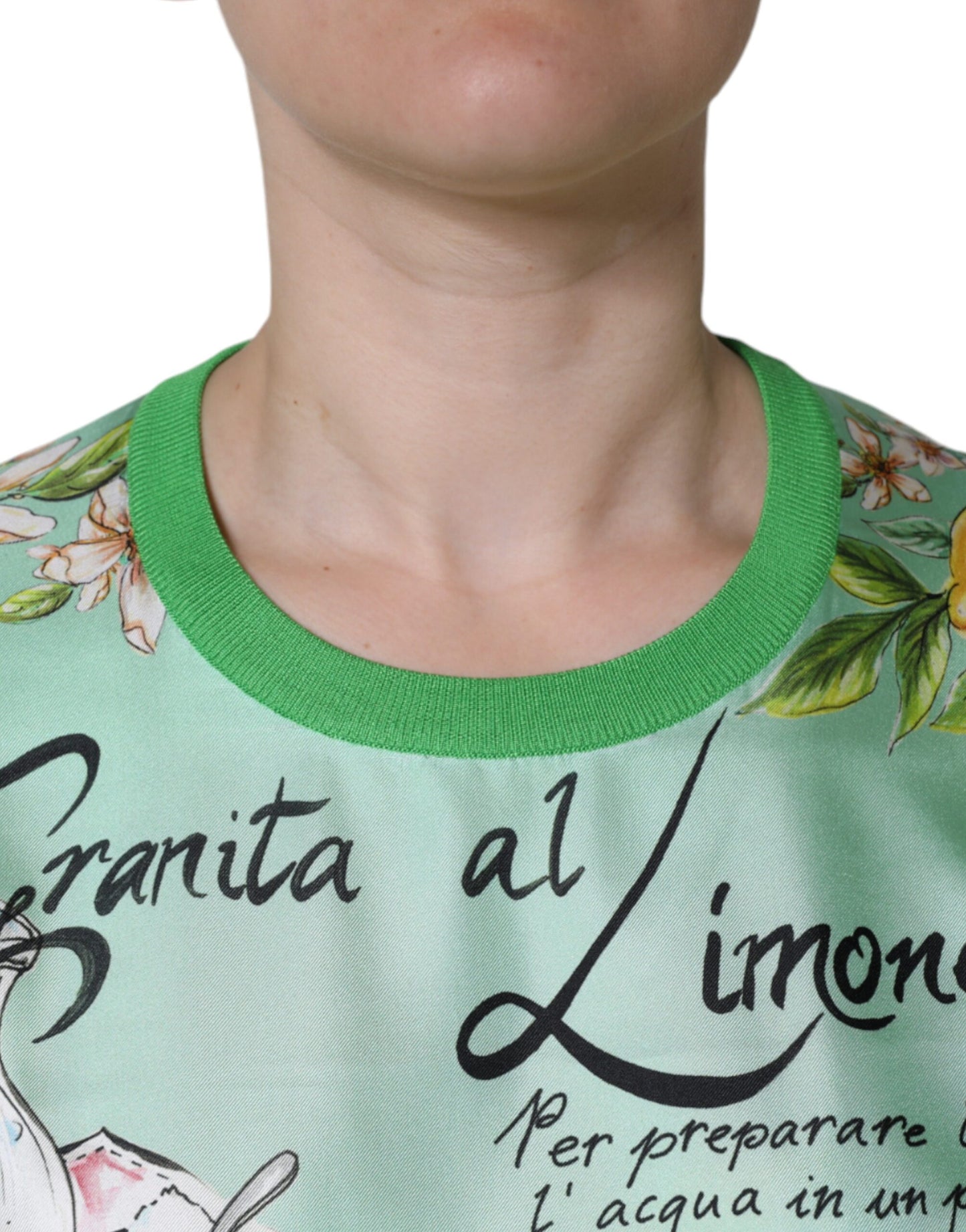 Dolce & Gabbana Green Silk Granita Al Limone Long Sleeves Sweater by Dolce & Gabbana