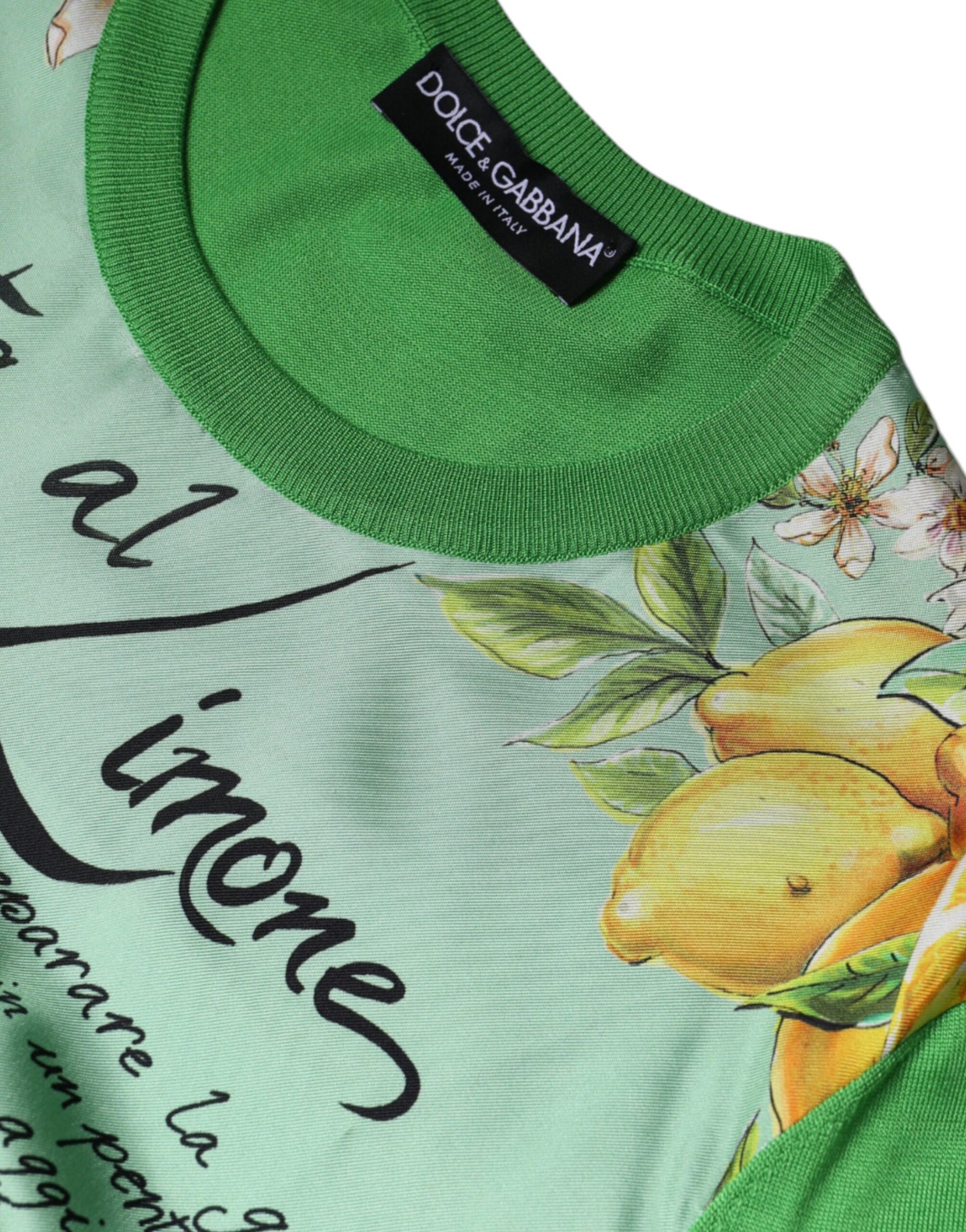 Dolce & Gabbana Green Silk Granita Al Limone Long Sleeves Sweater by Dolce & Gabbana