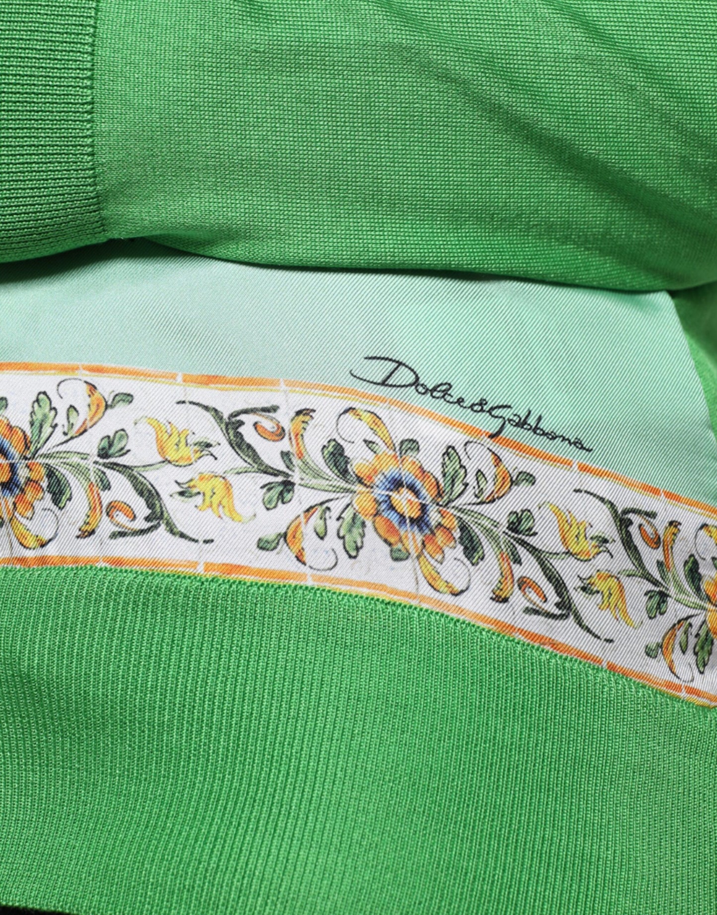 Dolce & Gabbana Green Silk Granita Al Limone Long Sleeves Sweater by Dolce & Gabbana