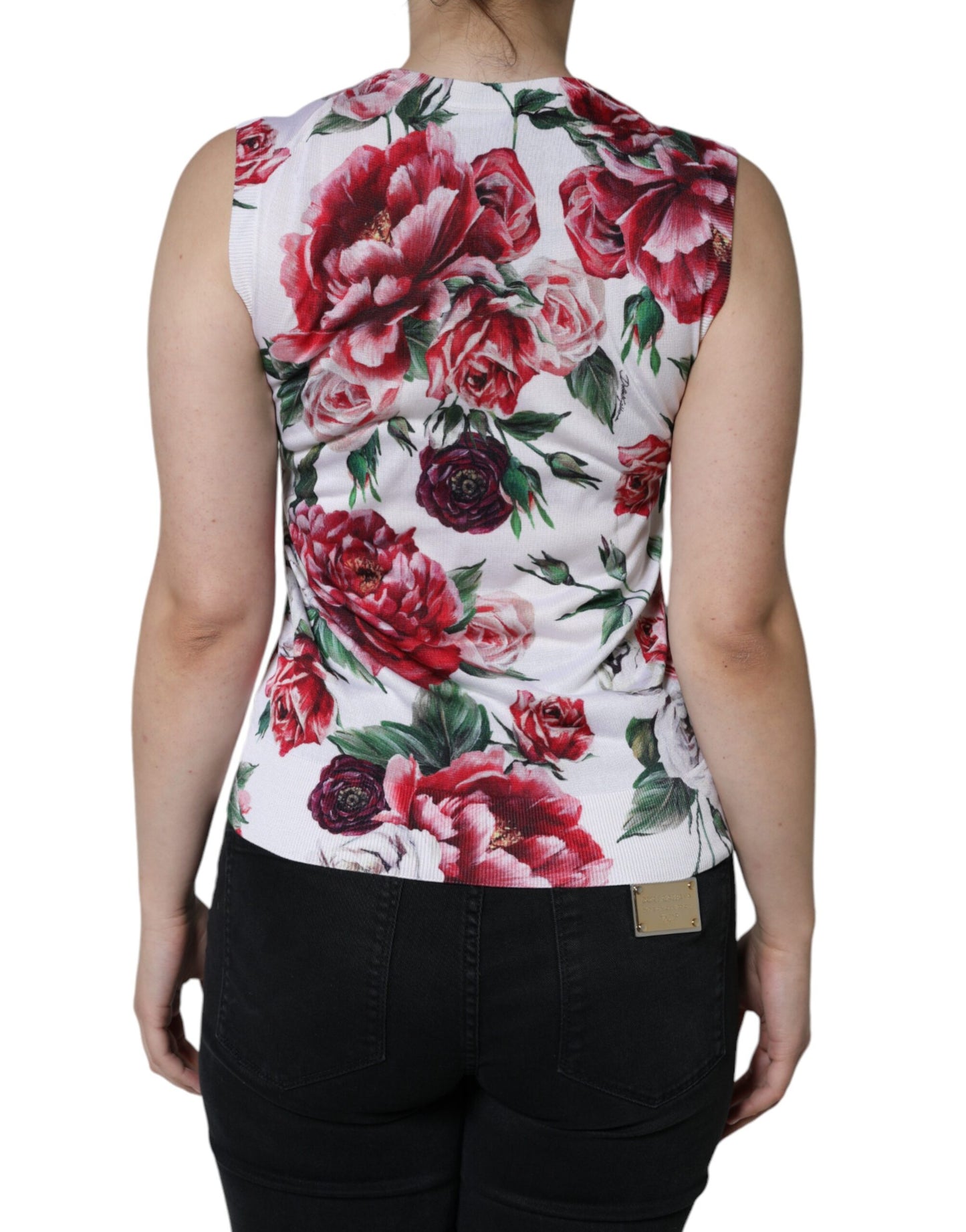 Dolce & Gabbana White Floral Lace Silk Sleeveless Tank Top by Dolce & Gabbana