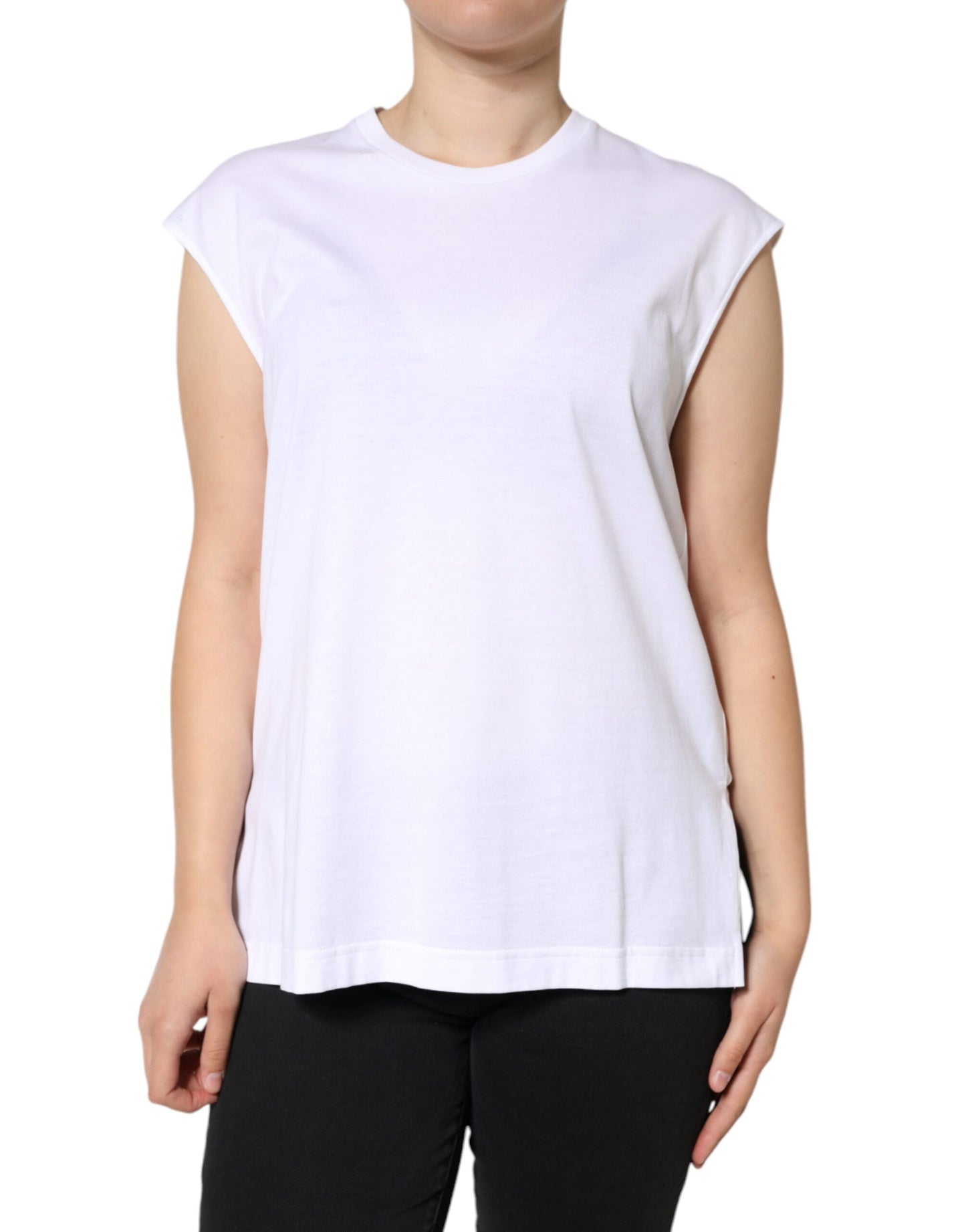Dolce & Gabbana White Cotton Sleeveless Crew Neck T-shirt by Dolce & Gabbana